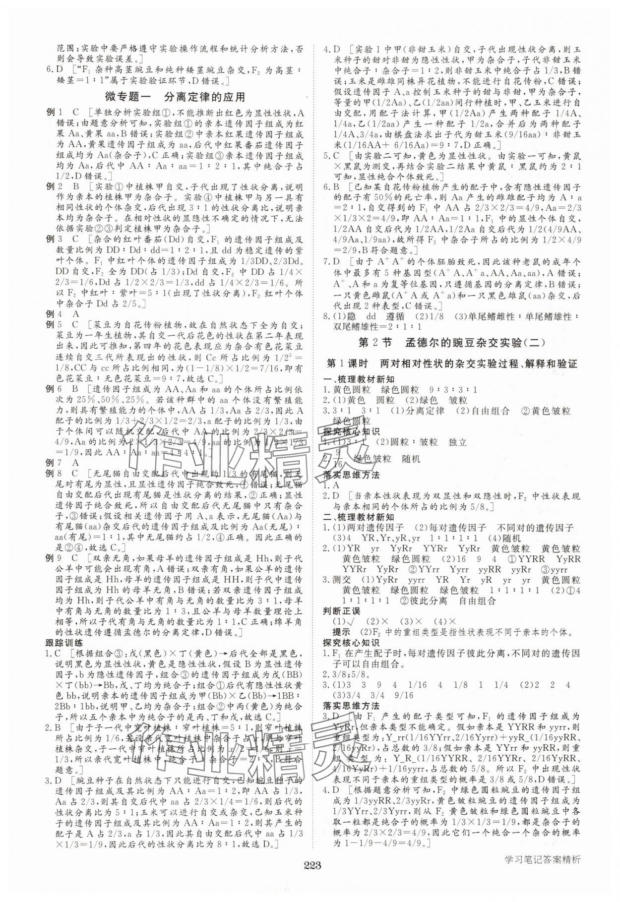 2025年步步高学习笔记生物必修2人教版 参考答案第2页