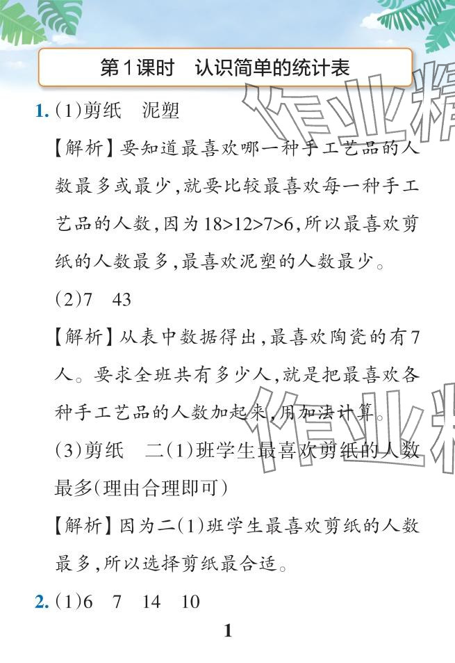 2024年小学学霸作业本二年级数学下册人教版 参考答案第1页