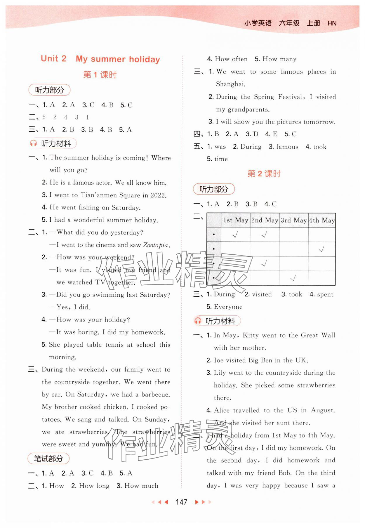 2024年53天天练六年级英语上册沪教版 参考答案第3页