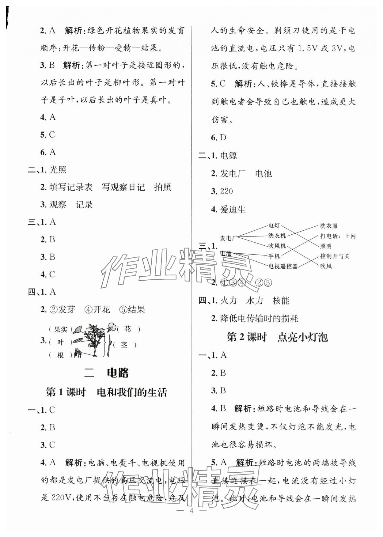 2024年名师测控四年级科学下册教科版 参考答案第4页