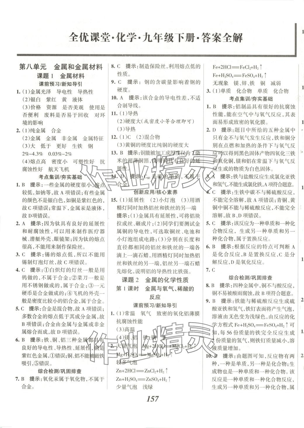 2025年全優課堂九年級化學下冊 第1頁