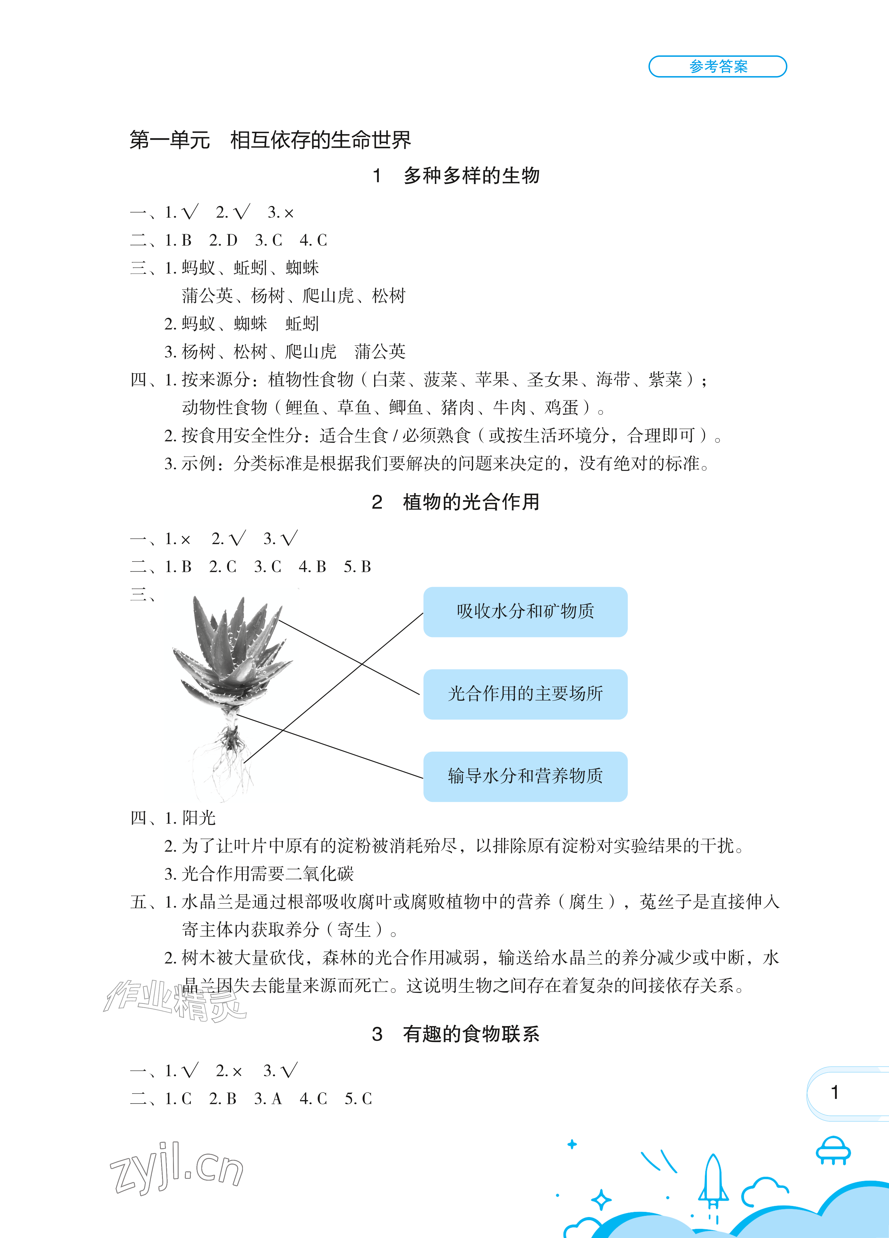 2026年长江作业本课堂作业六年级科学上册人教鄂教版&nbsp;参考答案第1页
