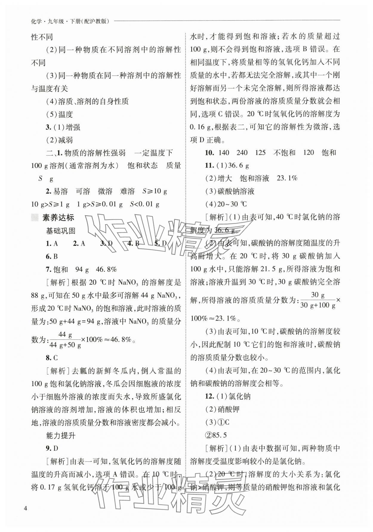 2025年新課程問題解決導學方案九年級化學下冊滬教版 參考答案第4頁