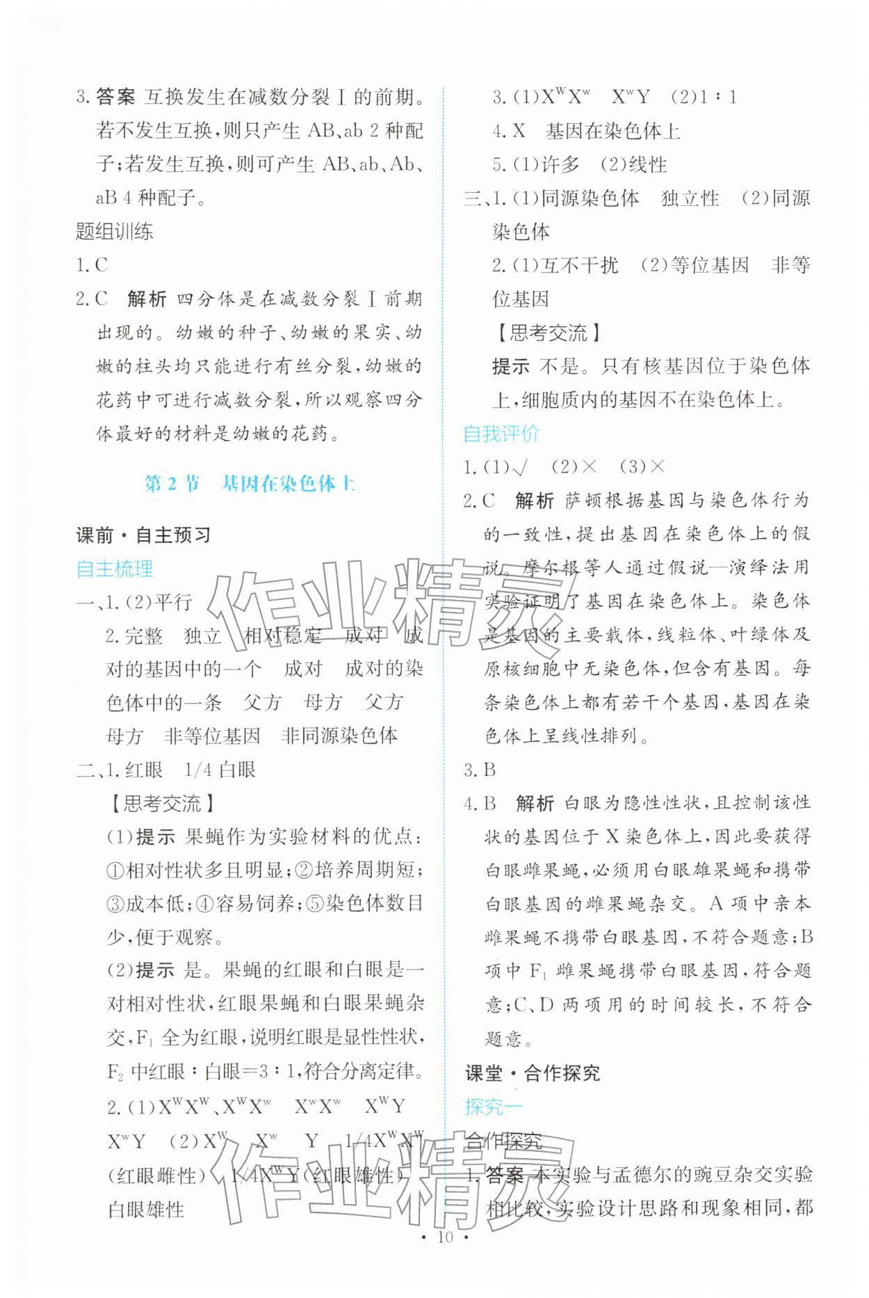 2026年能力培养与测试高中生物必修2(已禁用勿选)人教版&nbsp;参考答案第9页