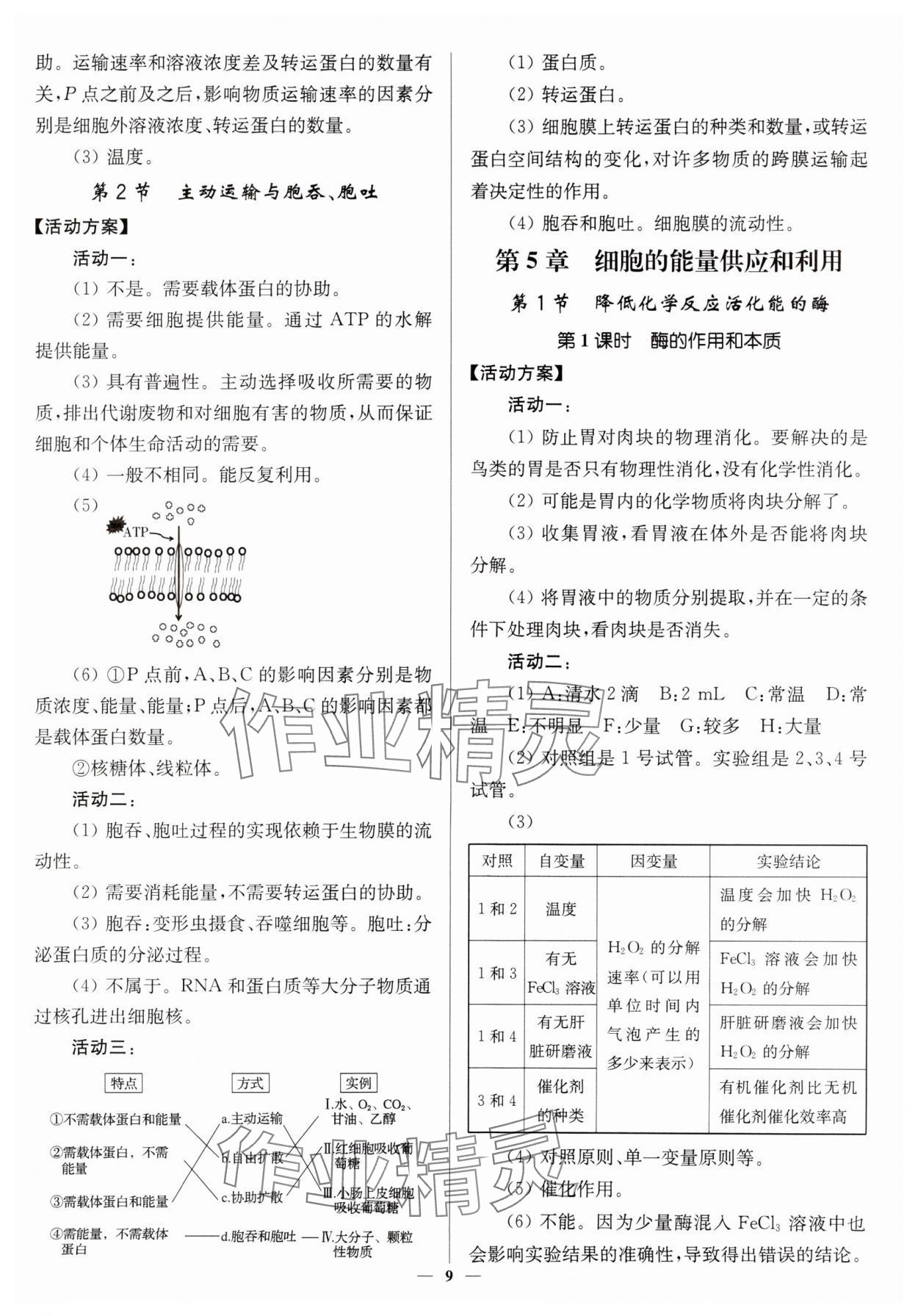 2023年活動(dòng)單導(dǎo)學(xué)課程高中生物必修1人教版 第9頁