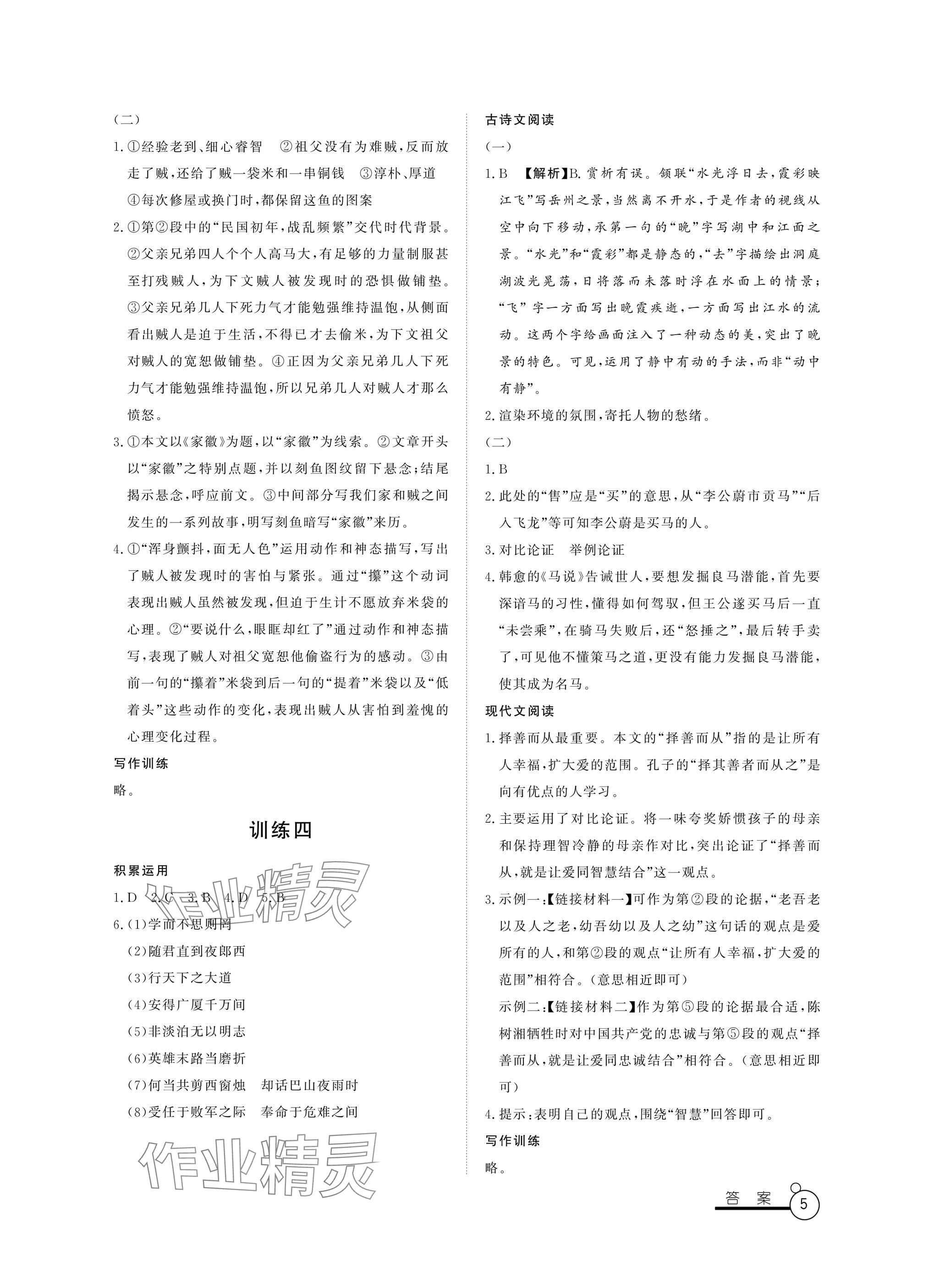 2025年寒假作業(yè)九年級山東文藝出版社 參考答案第5頁