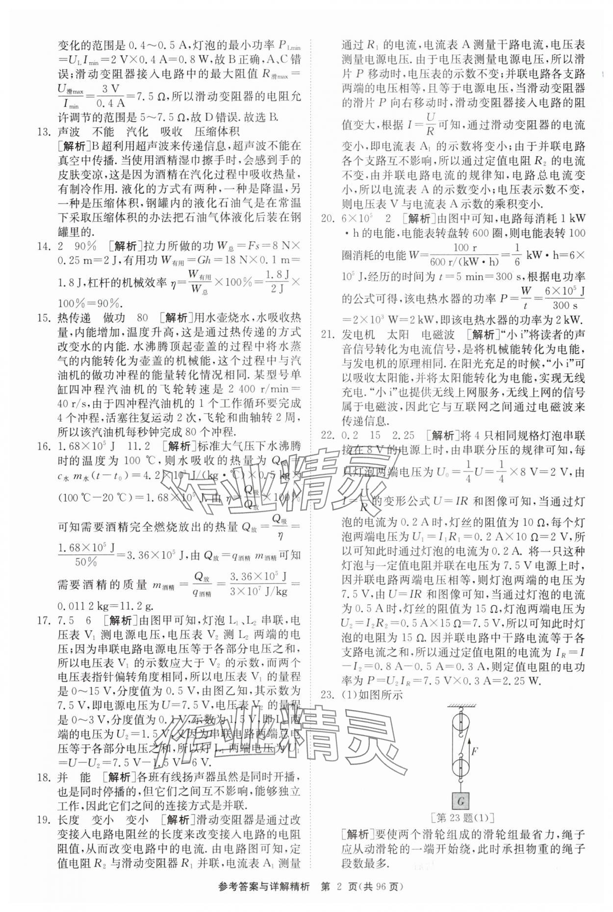 2024年中考復(fù)習(xí)制勝金卷物理揚(yáng)州專版 參考答案第2頁