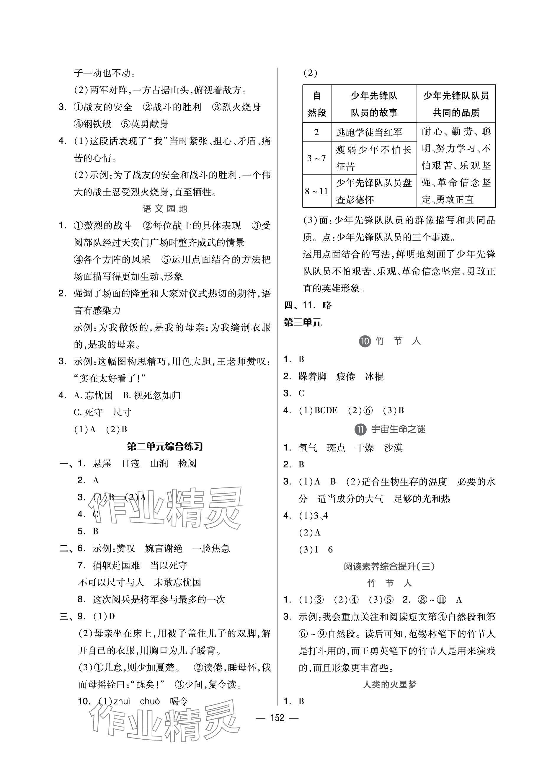 2023年新思维伴你学单元达标测试卷六年级语文上册人教版 参考答案第4页