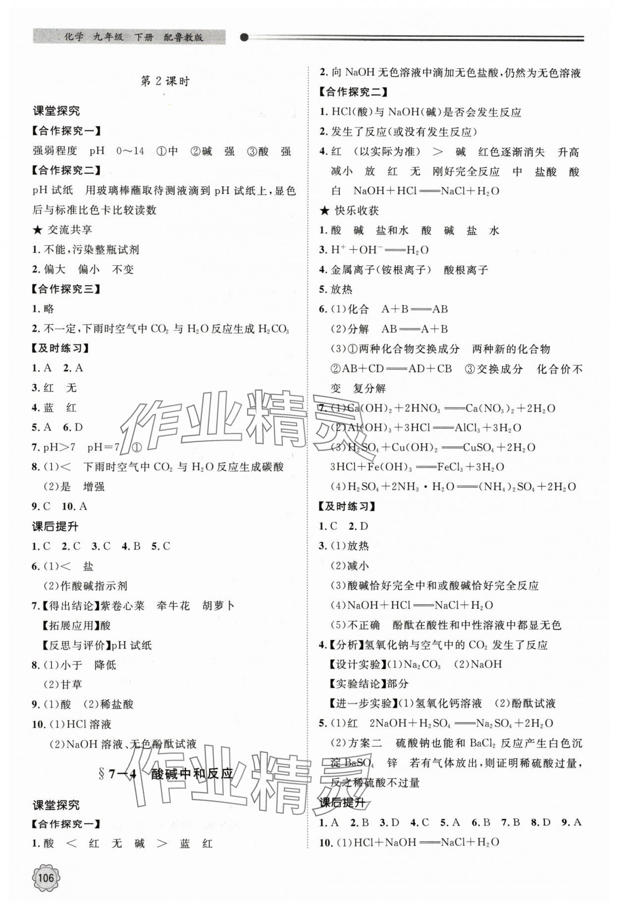 2024年初中同步練習冊九年級化學下冊魯教版明天出版社 第4頁
