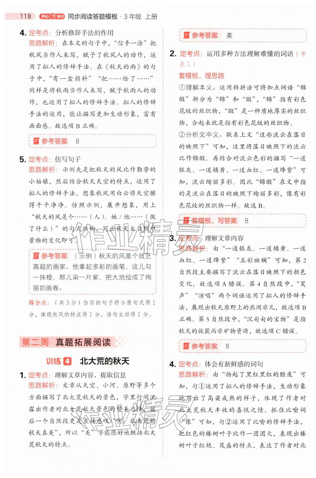 2025年同步阅读答题模板三年级语文上册人教版&nbsp;参考答案第10页