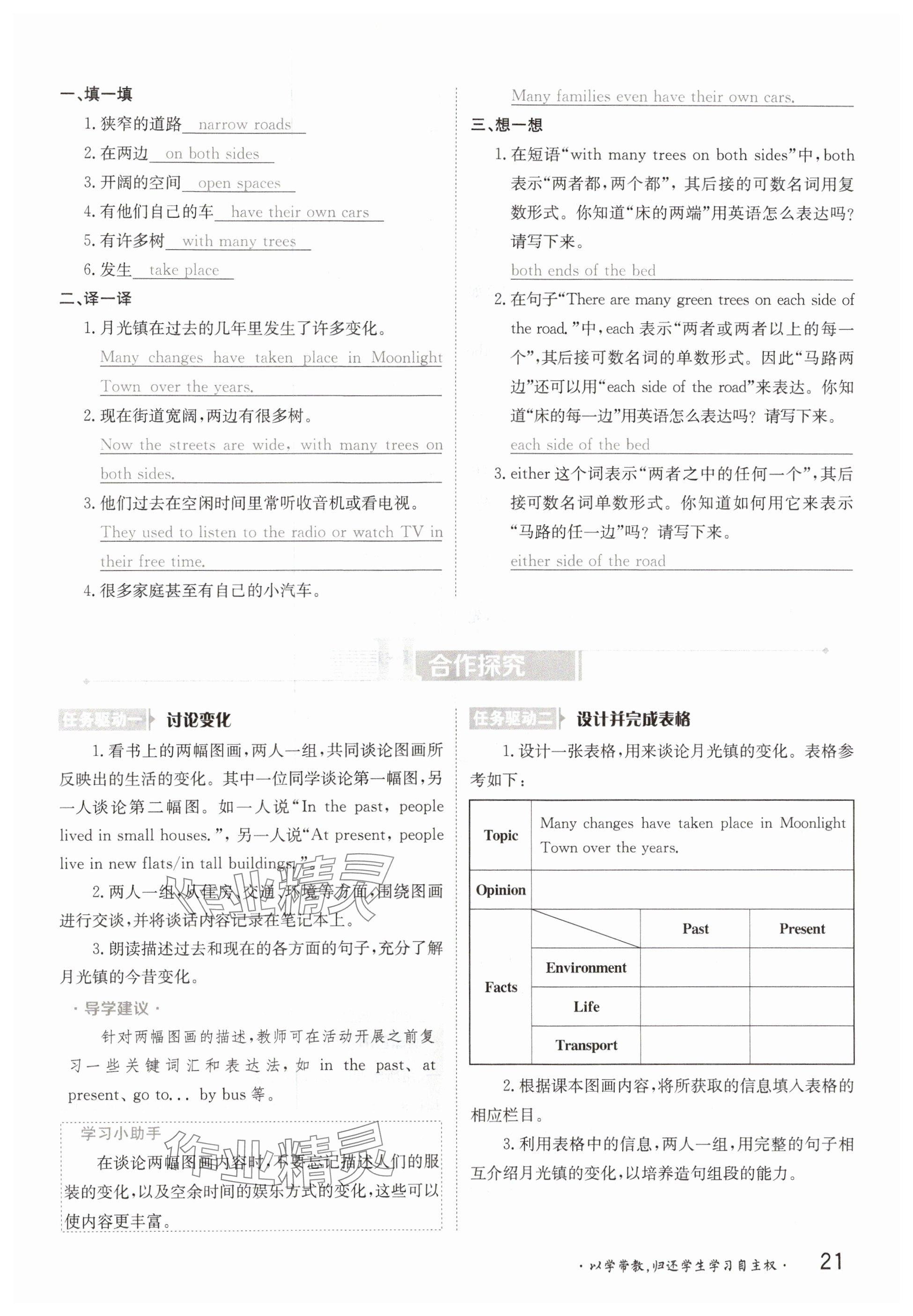 2025年金太阳导学案八年级英语下册译林版 参考答案第21页