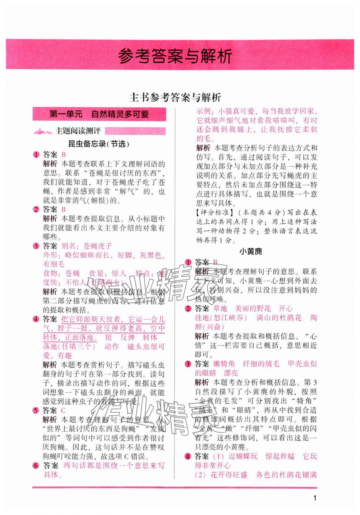 2024年木頭馬閱讀力測評三年級語文下冊人教版浙江專版 參考答案第1頁