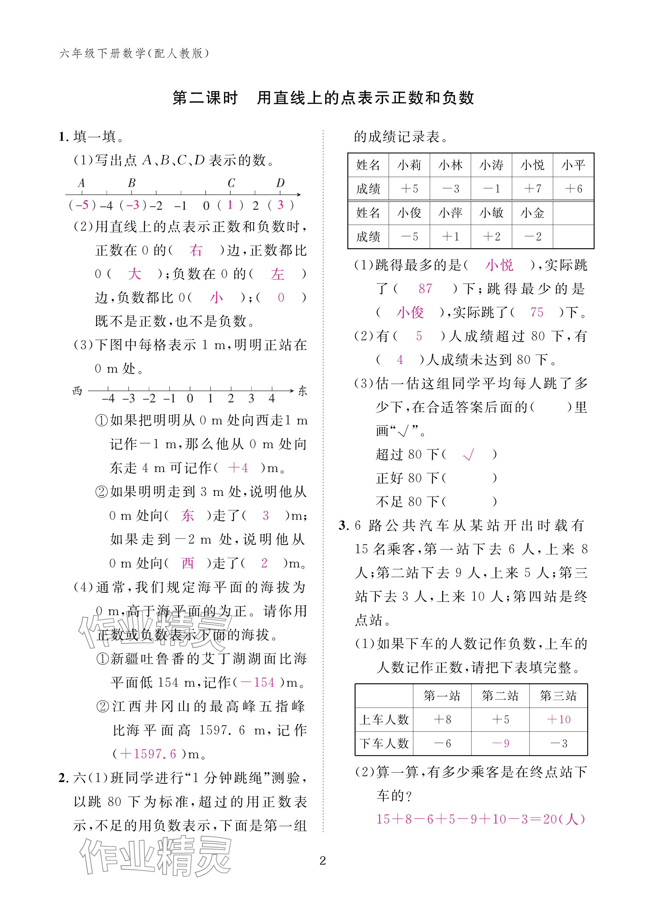 2024年作业本江西教育出版社六年级数学下册人教版 参考答案第2页