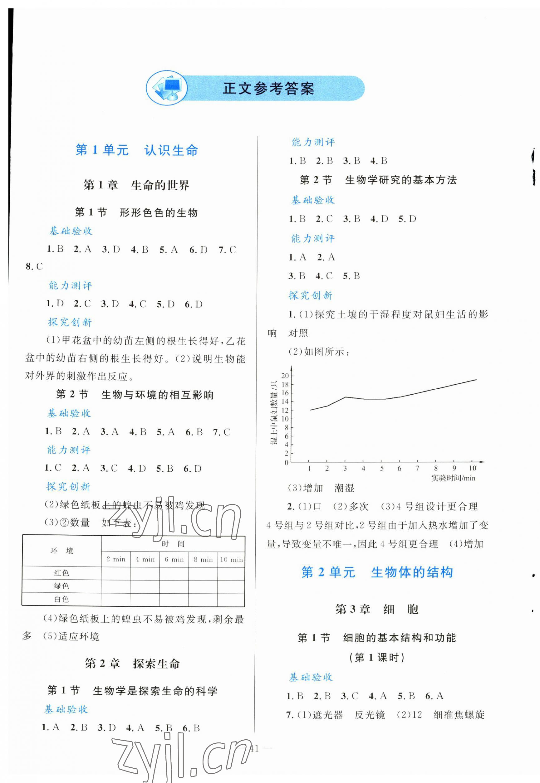 2023年課堂精練七年級生物上冊北師大版福建專版 第1頁