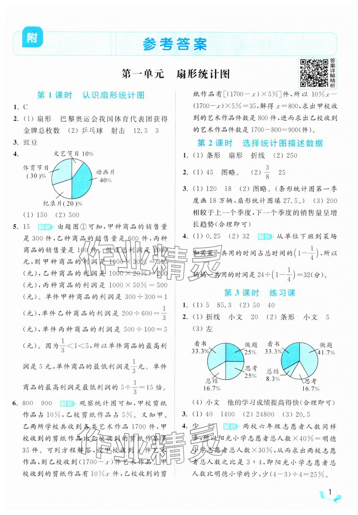 2025年亮點給力提優(yōu)班六年級數學下冊蘇教版 參考答案第1頁