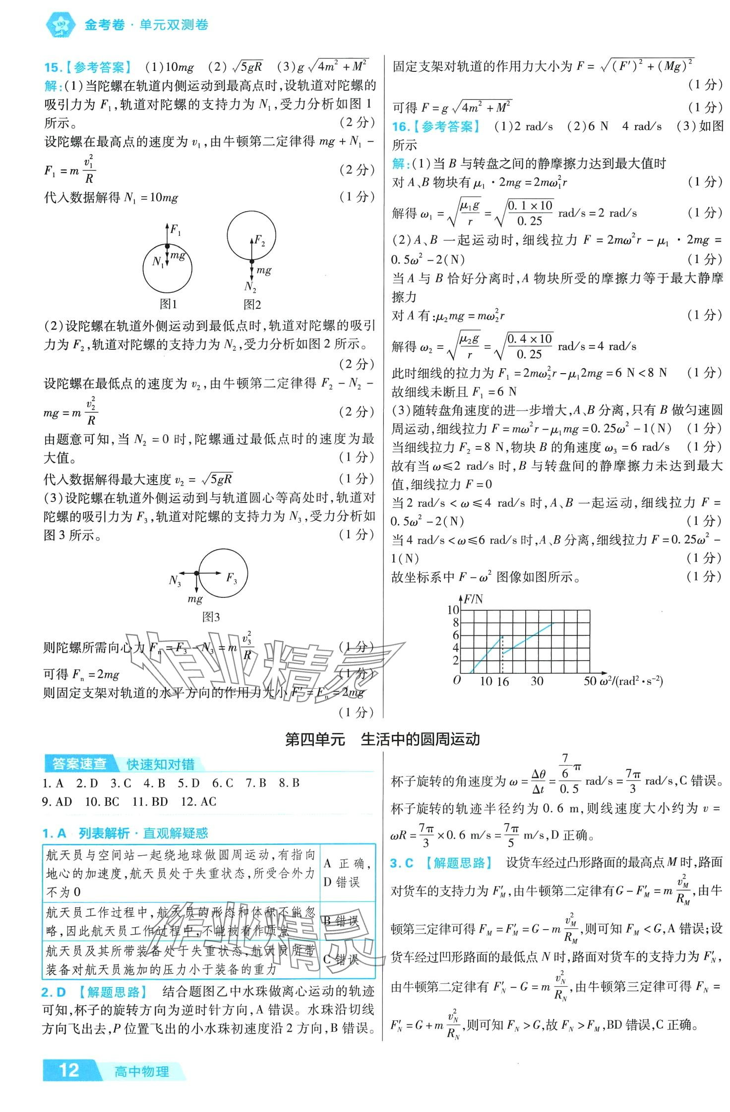 2024年金考卷活頁(yè)題選單元雙測(cè)卷高中物理必修第二冊(cè)人教版 第12頁(yè)