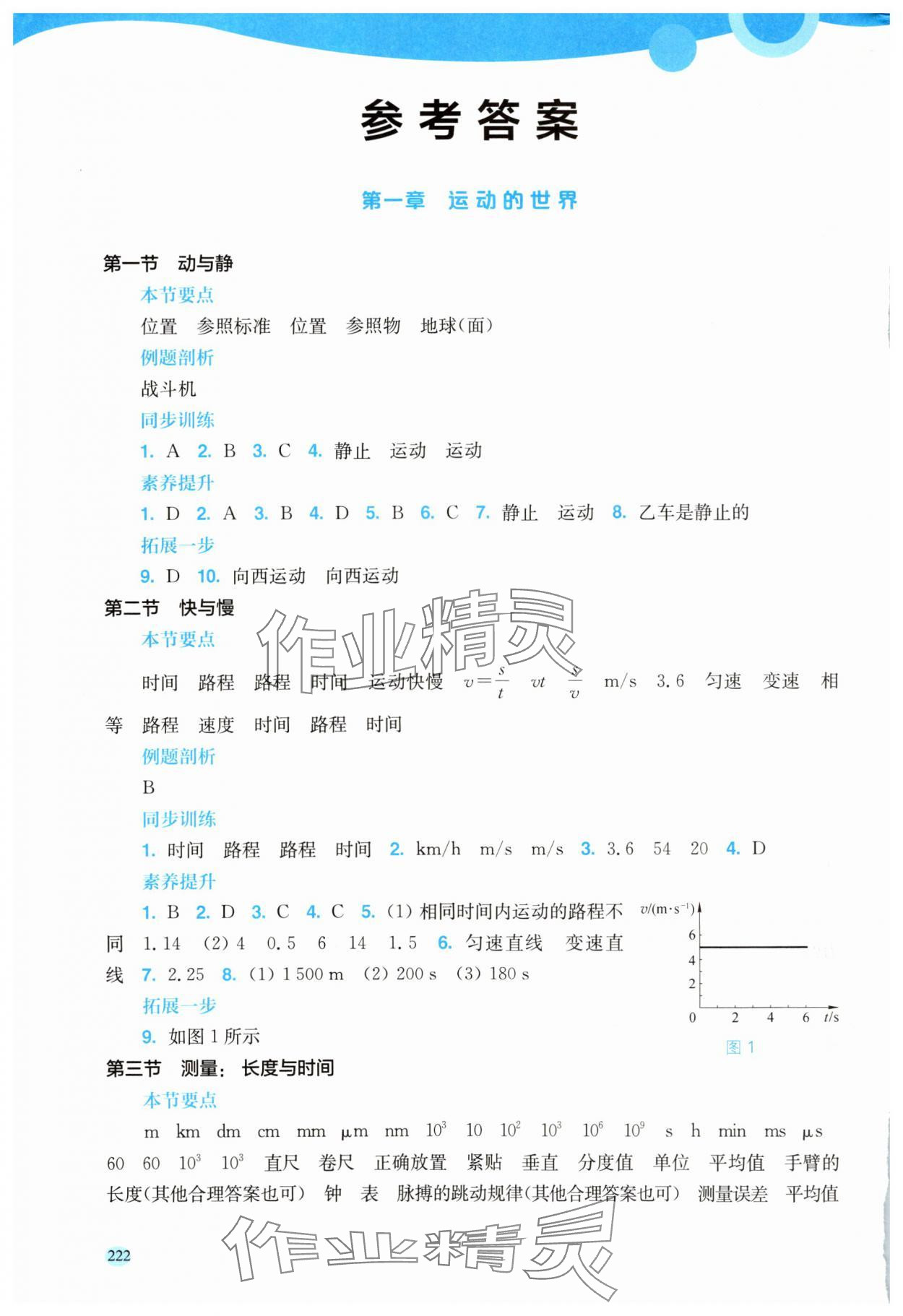 2025年新课程初中物理同步训练八年级全一册沪科版福建专版 参考答案第1页