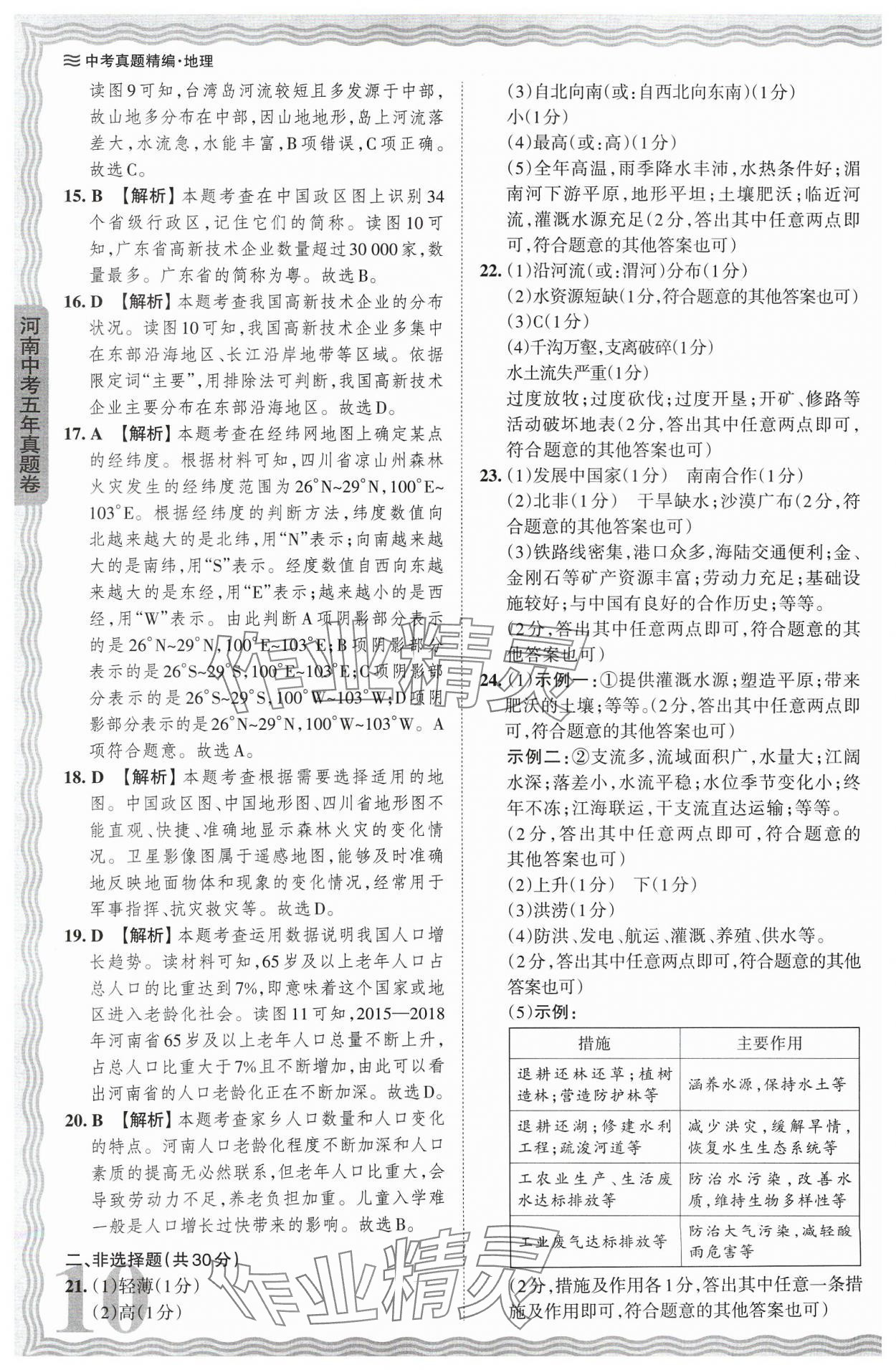 2024年王朝霞中考真题精编地理河南专版 参考答案第10页