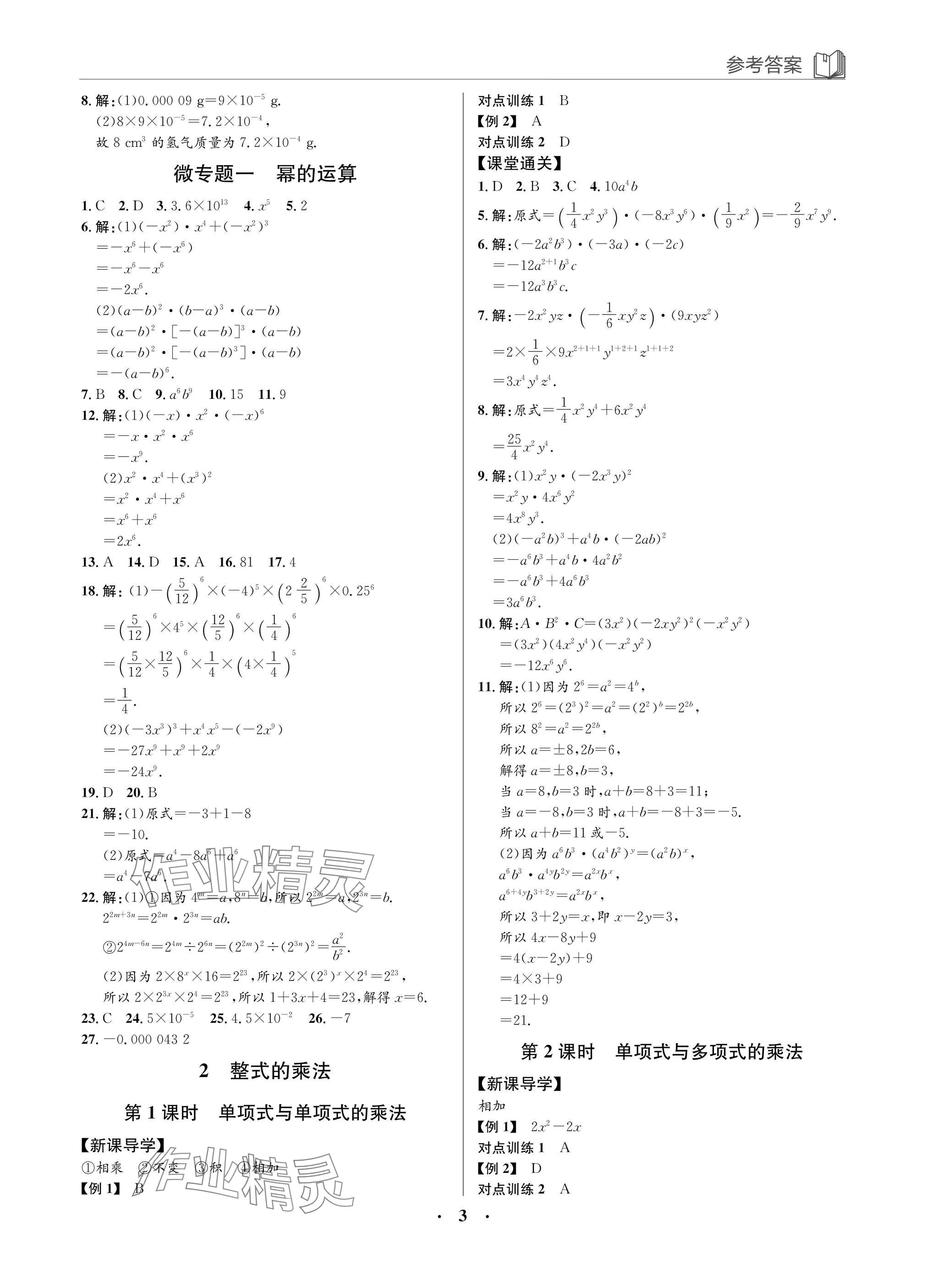 2025年廣東名師講練通七年級數學下冊北師大版深圳專版 參考答案第3頁
