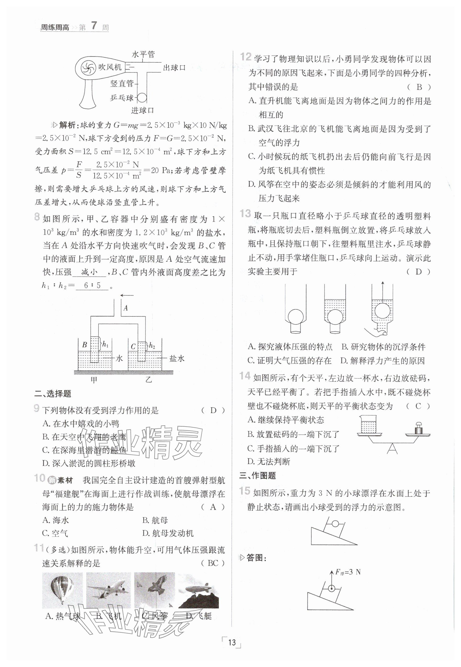 2025年日清周練八年級物理下冊教科版 參考答案第13頁