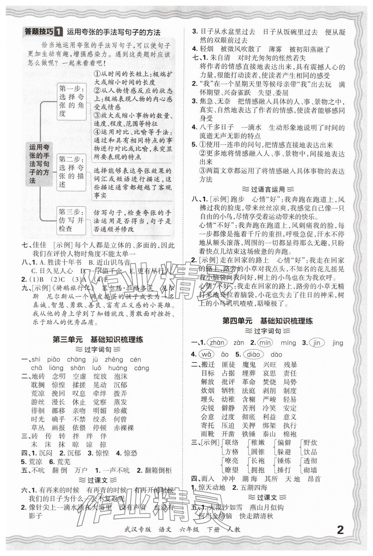 2025年王朝霞期末真题精编六年级语文下册人教版武汉专版 参考答案第2页