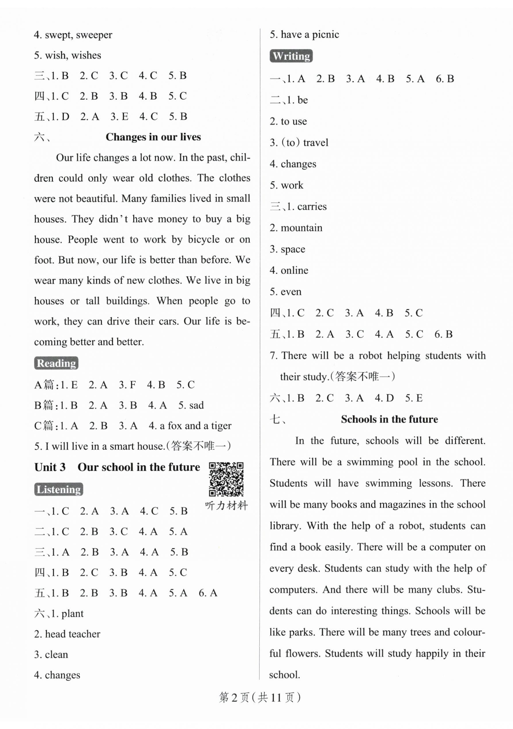 2026年小学学霸作业本六年级英语下册沪教版深圳专版&nbsp;参考答案第2页