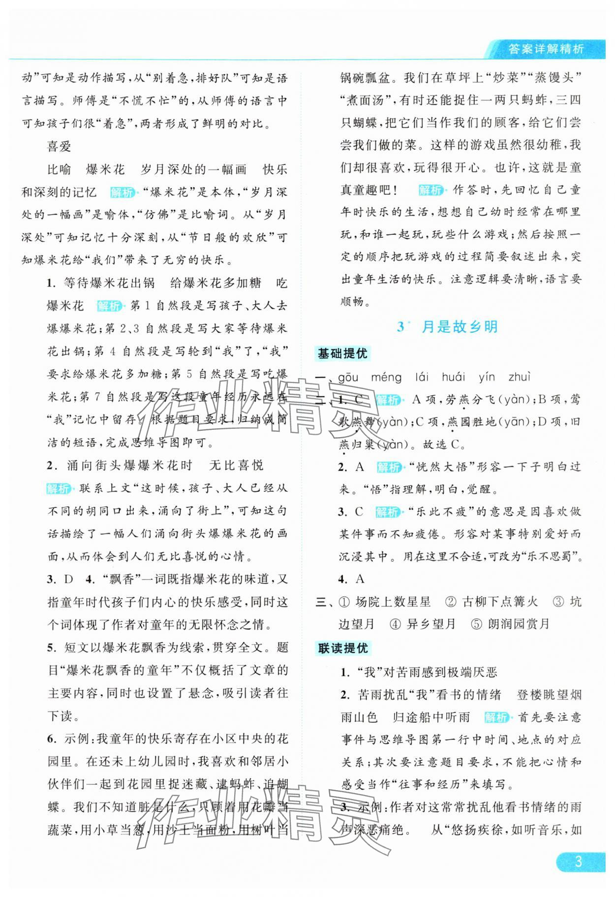 2024年亮点给力提优课时作业本五年级语文下册统编版 参考答案第3页