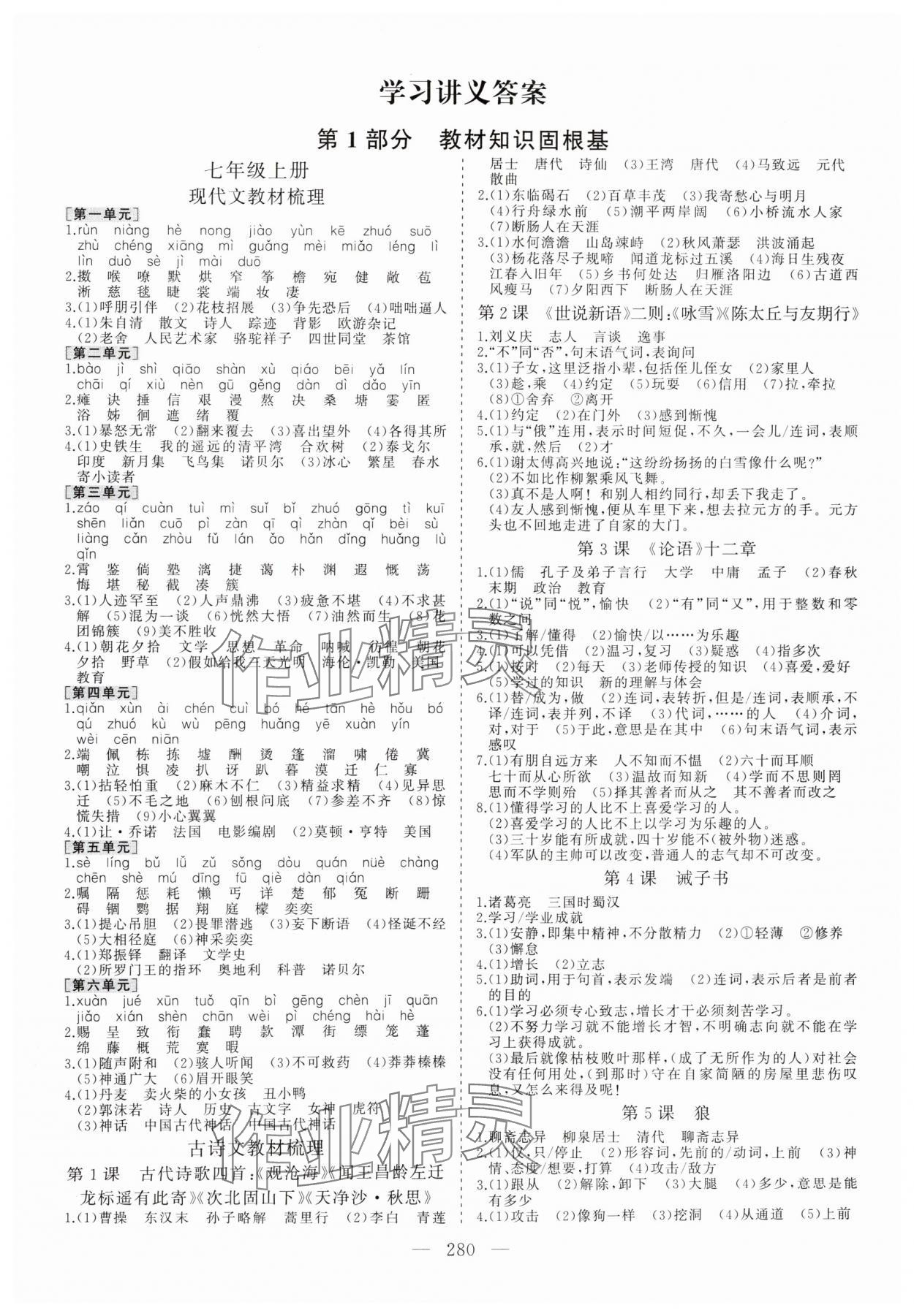2025年新中考集訓中考總復習語文人教版 參考答案第1頁
