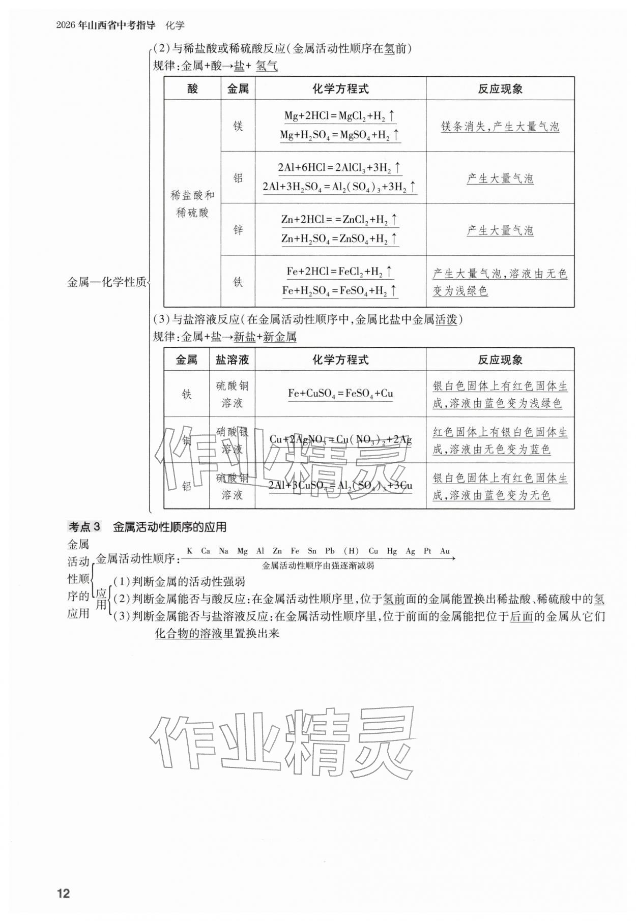 2026年山西省中考指导化学&nbsp;参考答案第12页