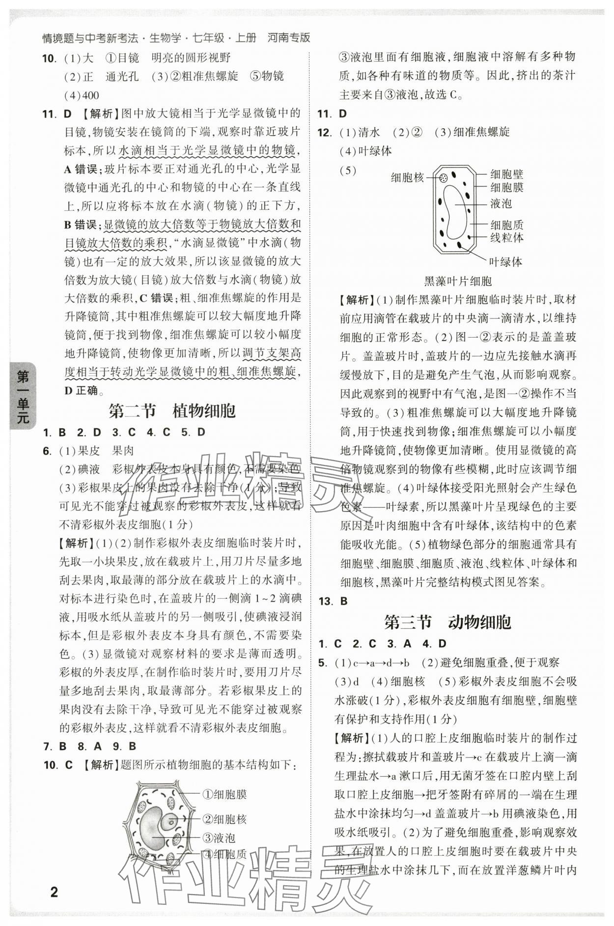 2025年萬唯中考情境題七年級(jí)生物上冊(cè)人教版河南專版 參考答案第2頁