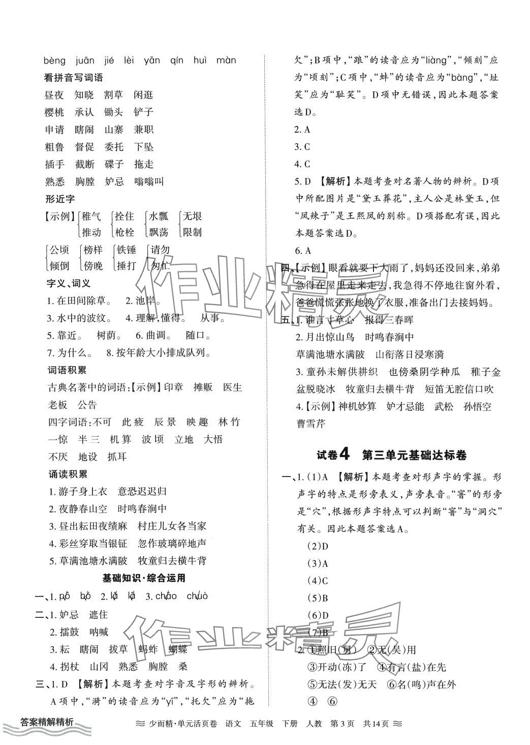 2024年王朝霞單元活頁(yè)卷五年級(jí)語(yǔ)文下冊(cè)人教版 第3頁(yè)