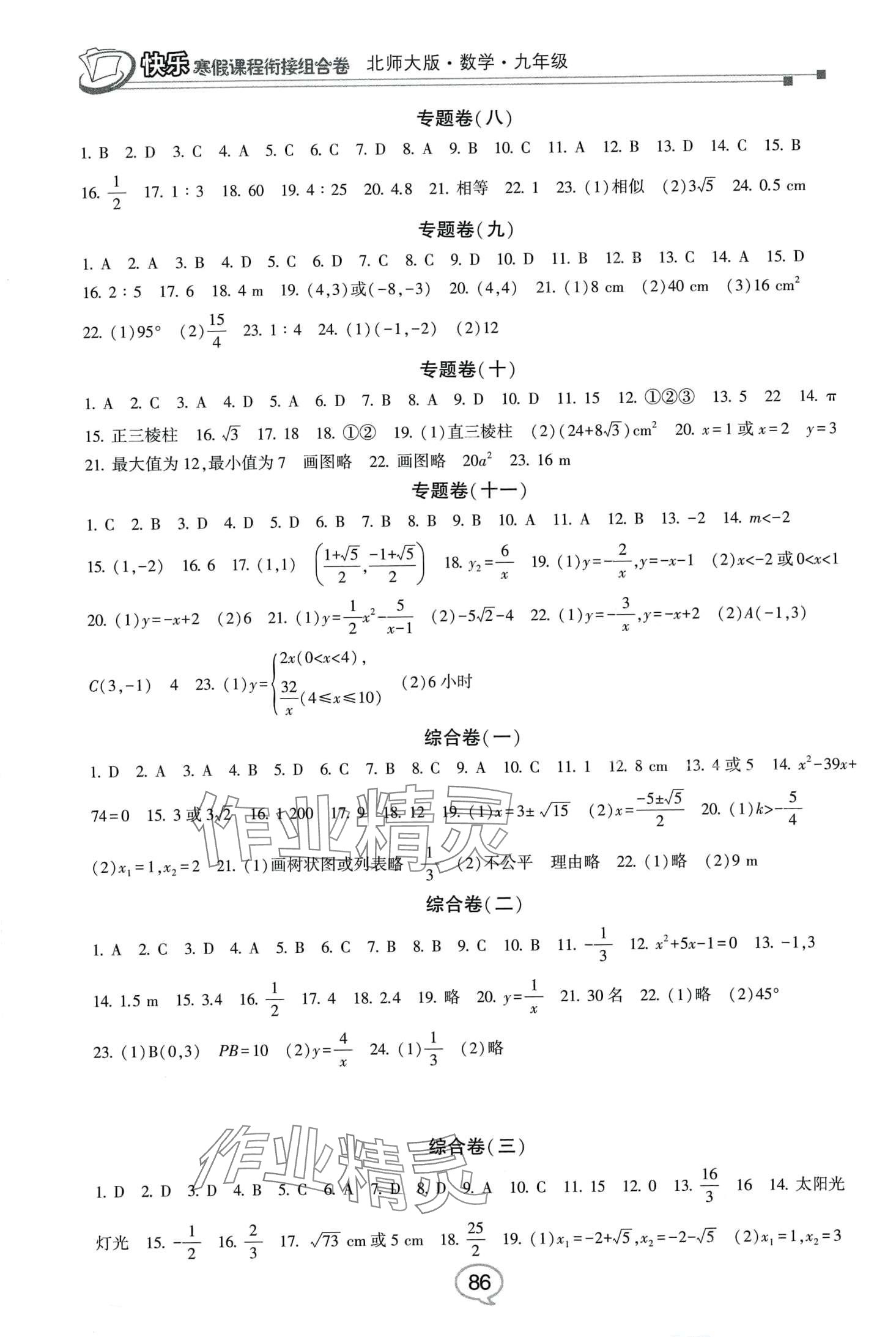 2024年快乐寒假课程衔接组合卷九年级数学北师大版 第2页