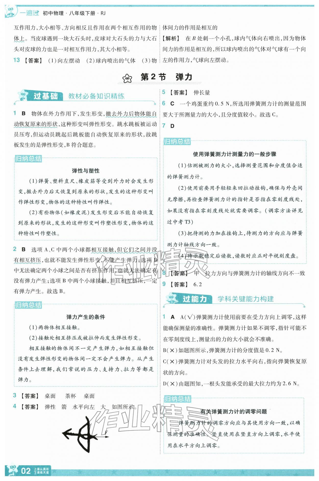 2026年一遍過(guò)八年級(jí)物理下冊(cè)人教版&nbsp;參考答案第2頁(yè)