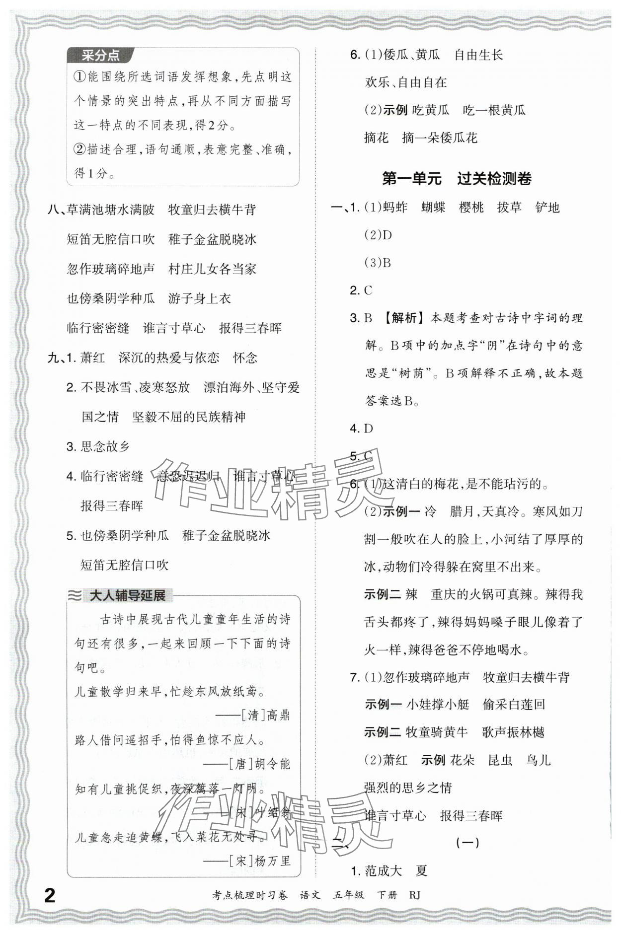 2024年王朝霞考點(diǎn)梳理時(shí)習(xí)卷五年級(jí)語文下冊(cè)人教版 第2頁