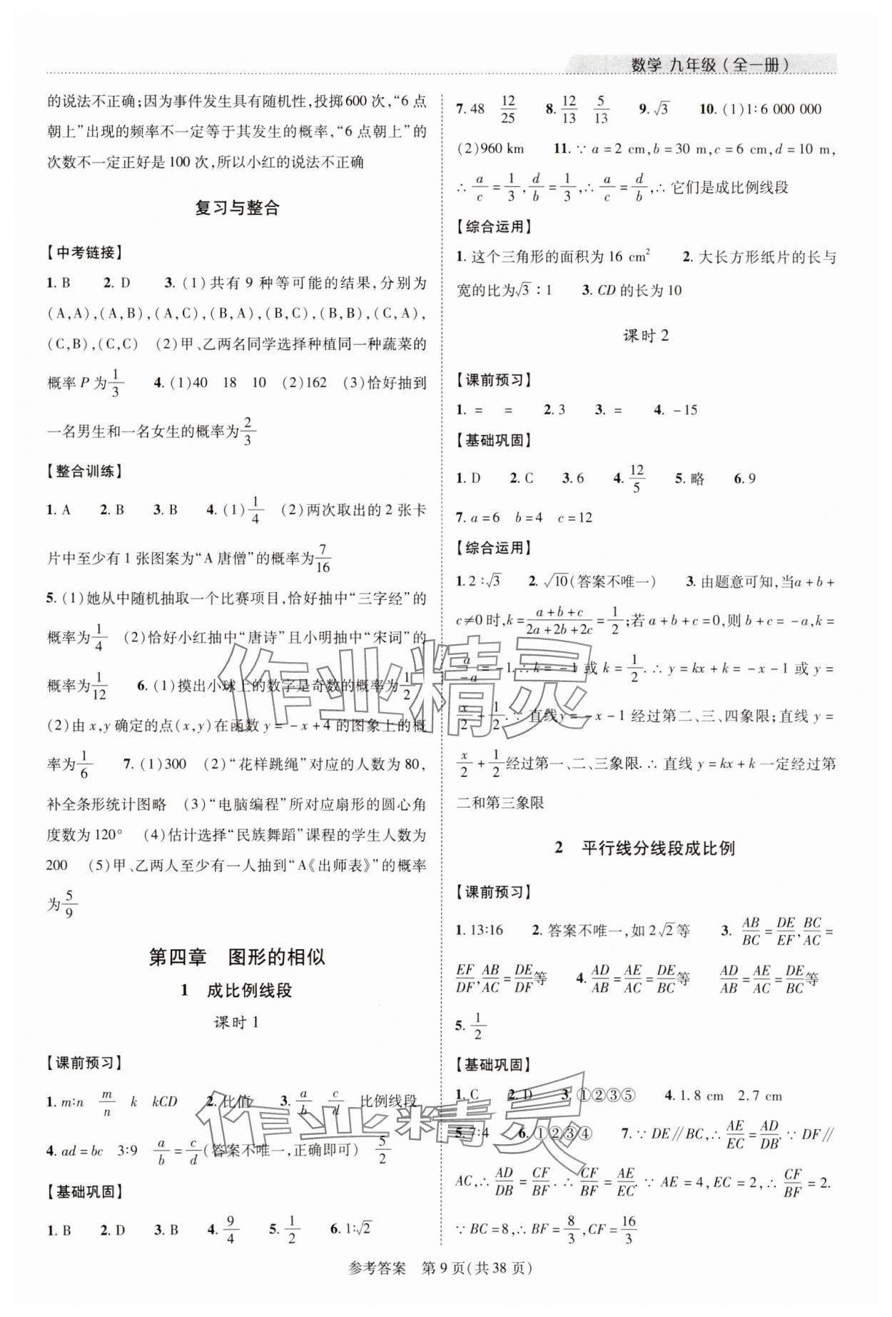 2023年新課程同步學(xué)案九年級數(shù)學(xué)全一冊北師大版 參考答案第9頁