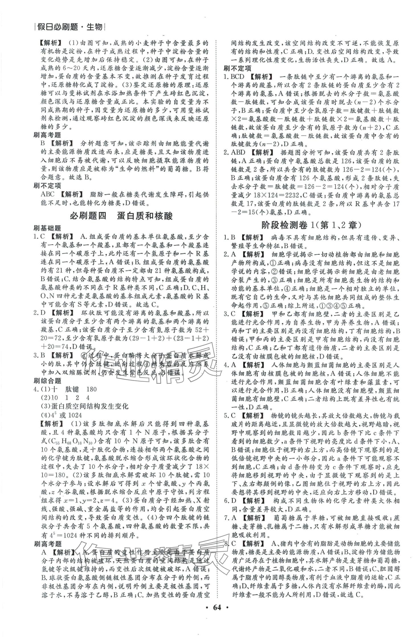 2024年高中假日必刷題高一生物 第2頁