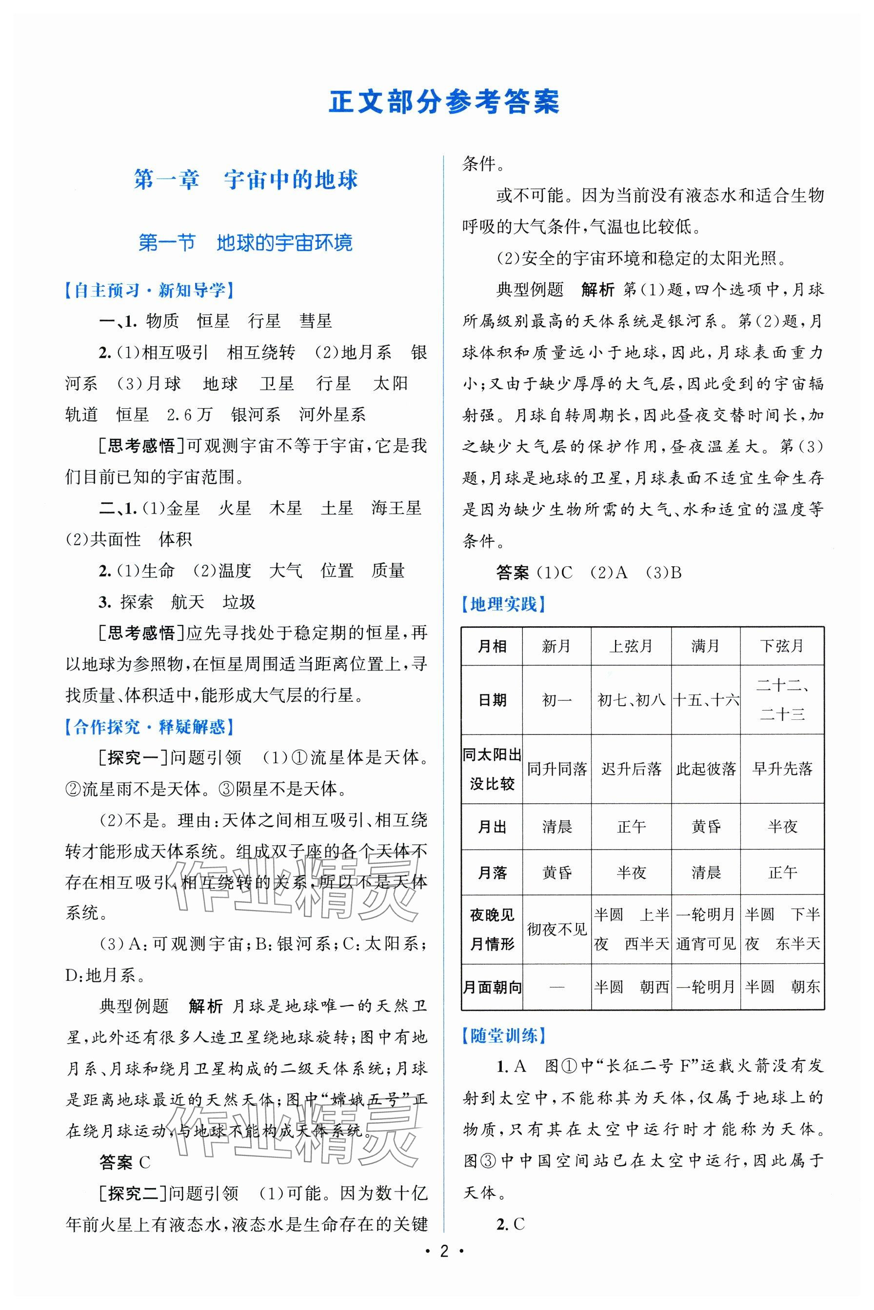 2024年高中同步測(cè)控優(yōu)化設(shè)計(jì)高中地理必修第一冊(cè)人教版增強(qiáng)版 參考答案第1頁(yè)