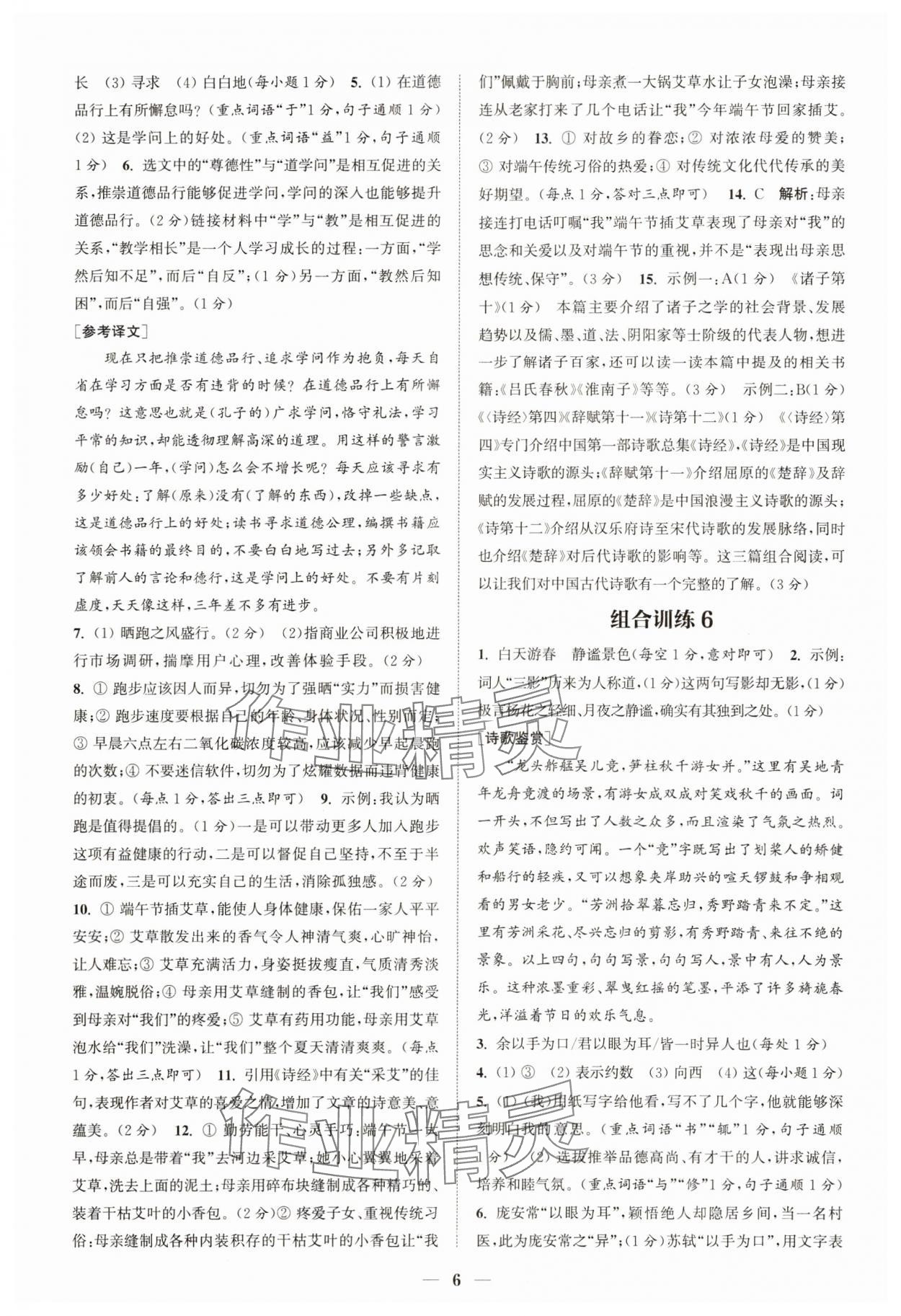 2024年通城學(xué)典初中語文閱讀組合訓(xùn)練八年級語文下冊人教版江蘇專版 參考答案第6頁