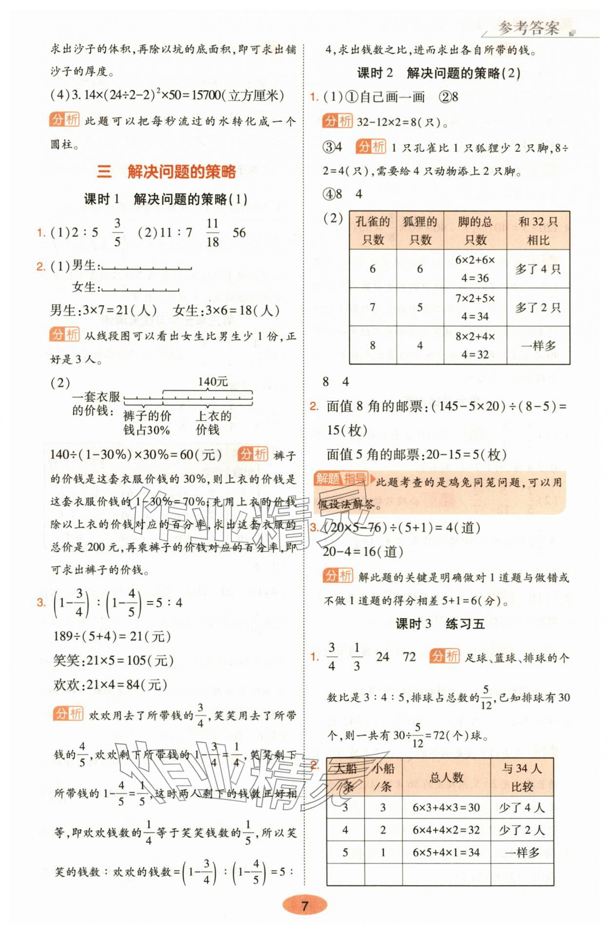 2026年黄冈同步练一日一练六年级数学下册苏教版&nbsp;参考答案第7页