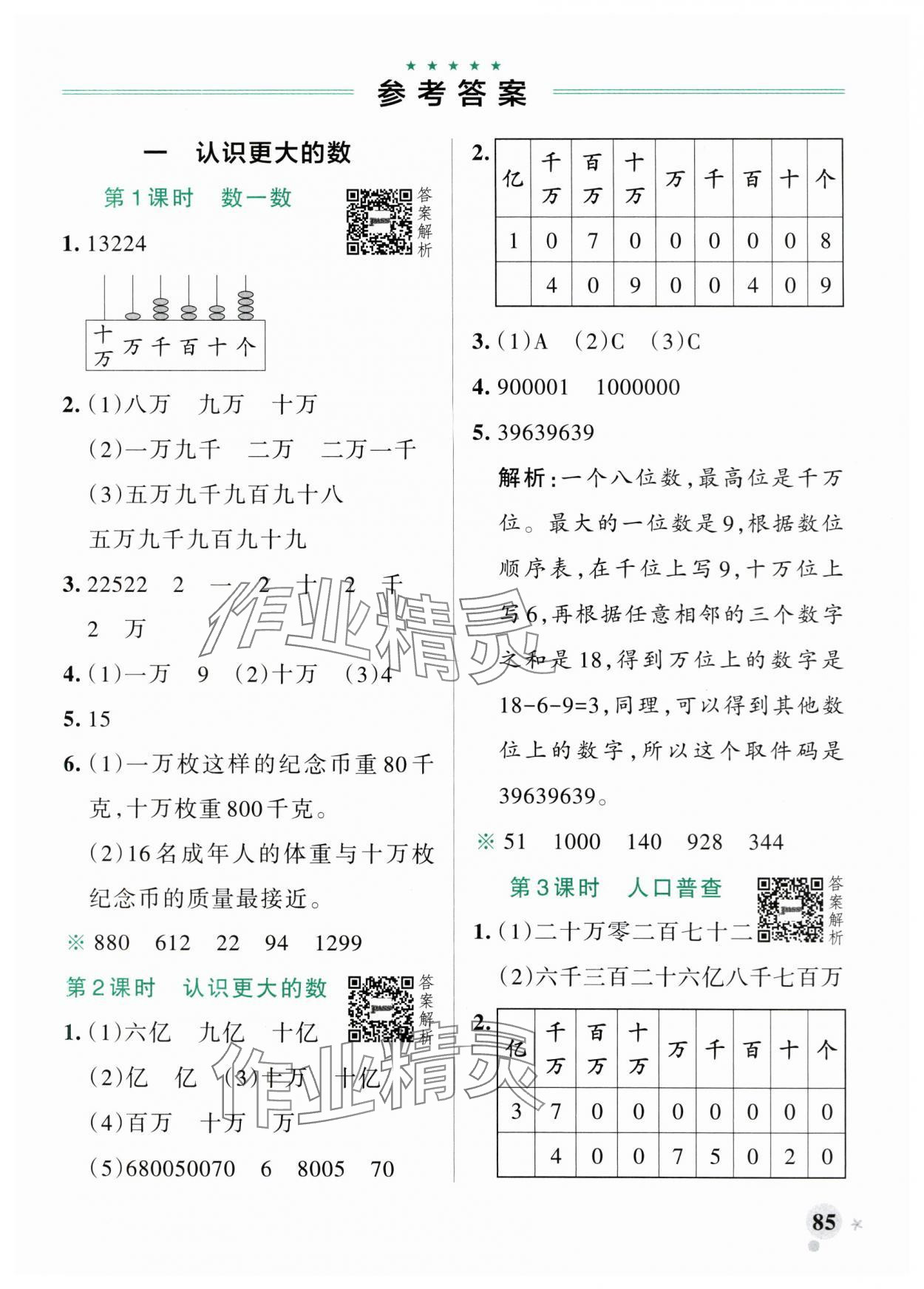 2025年小学学霸作业本四年级数学上册北师大版 参考答案第1页
