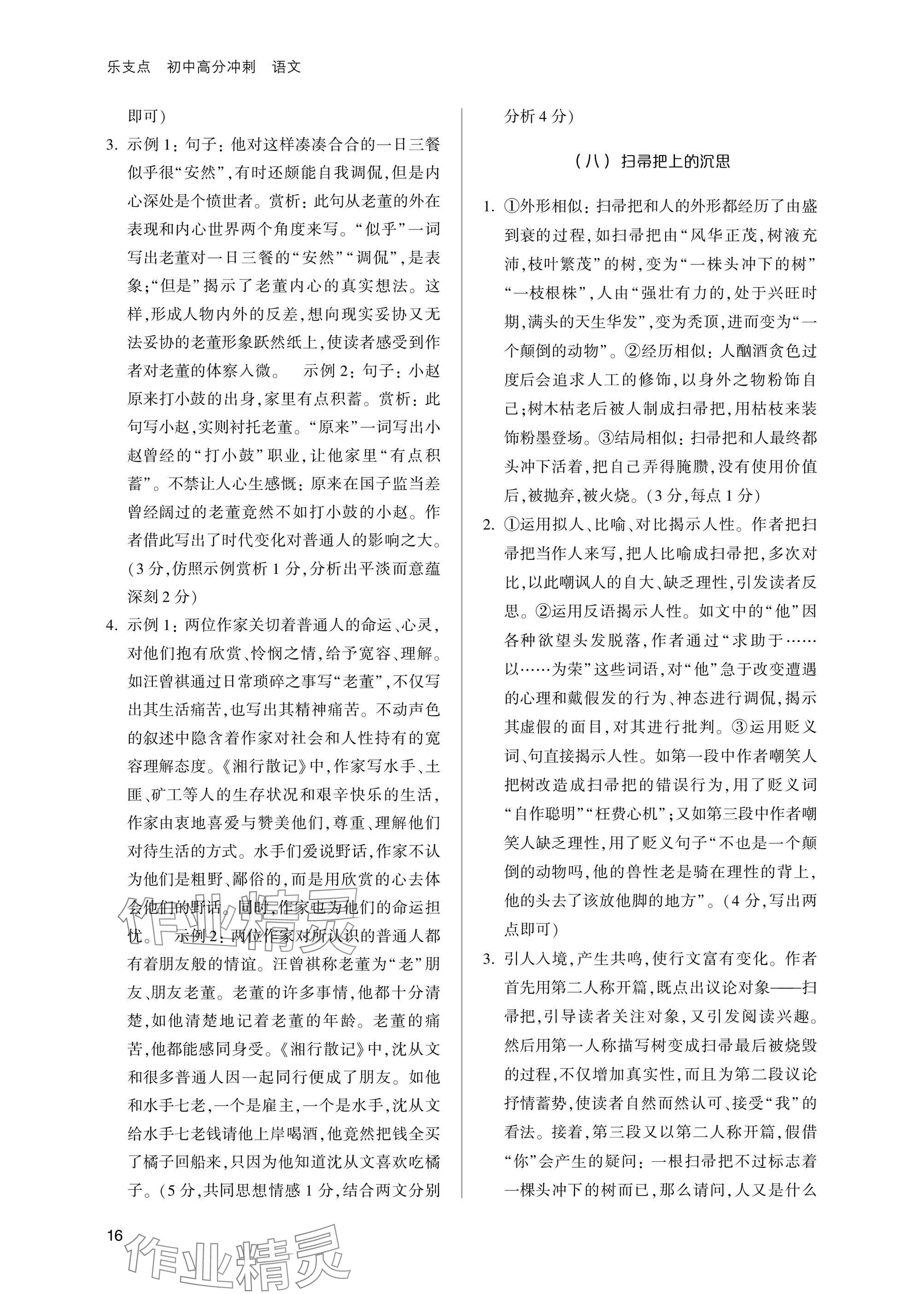2025年乐支点初中高分冲刺语文&nbsp;参考答案第16页