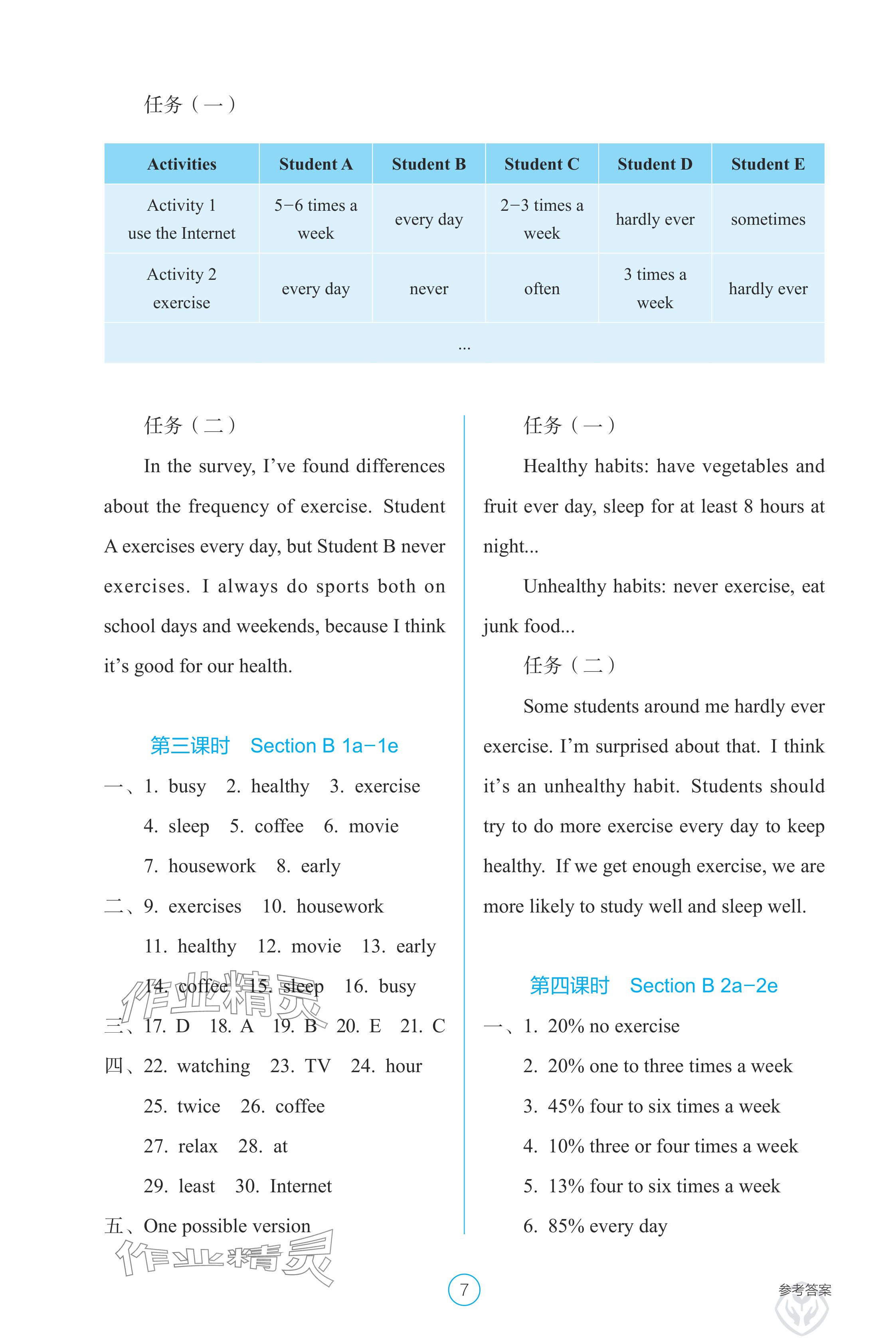 2024年學生基礎(chǔ)性作業(yè)八年級英語上冊人教版 參考答案第7頁