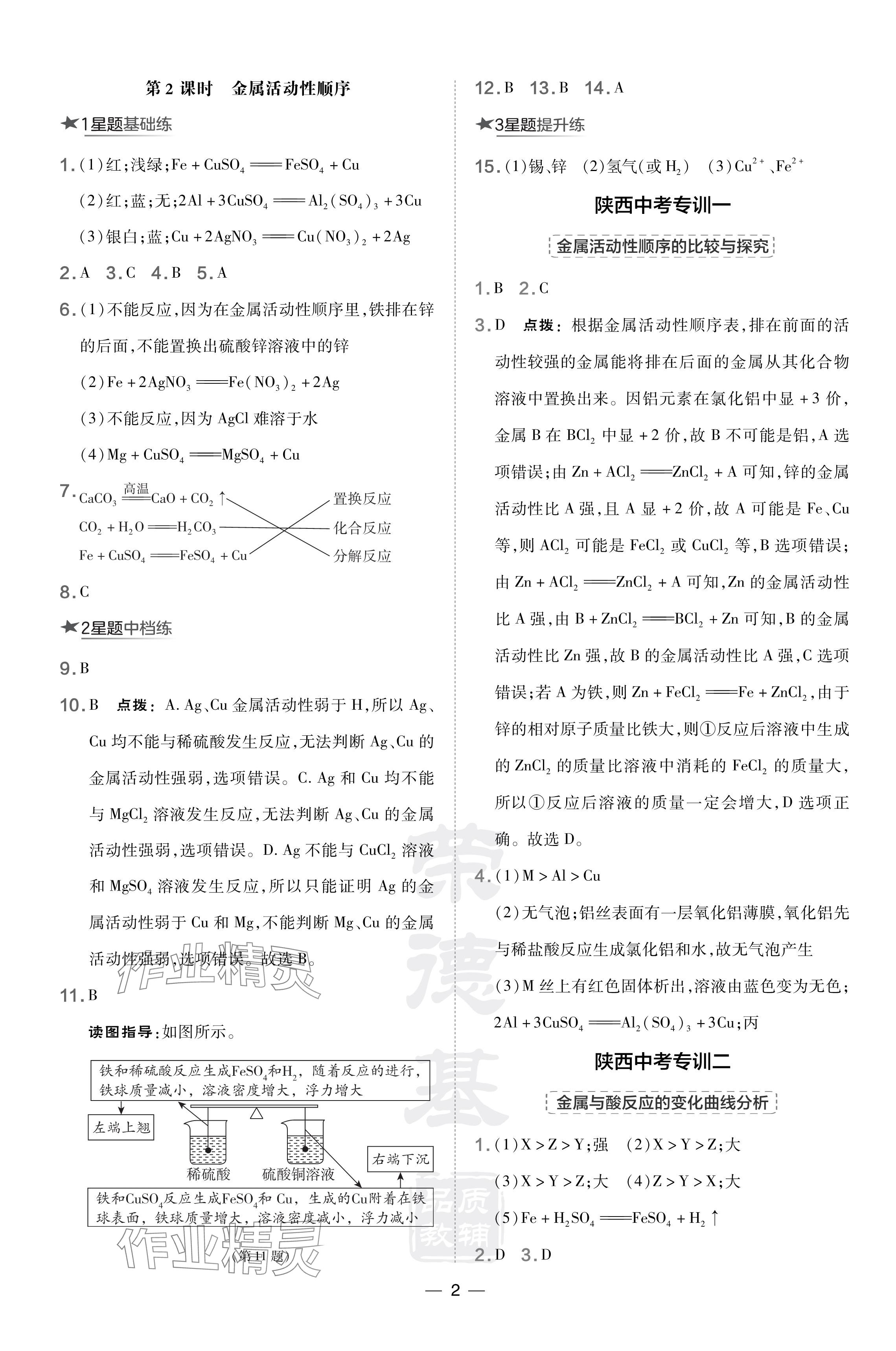 2024年点拨训练九年级化学下册科粤版陕西专版 参考答案第2页