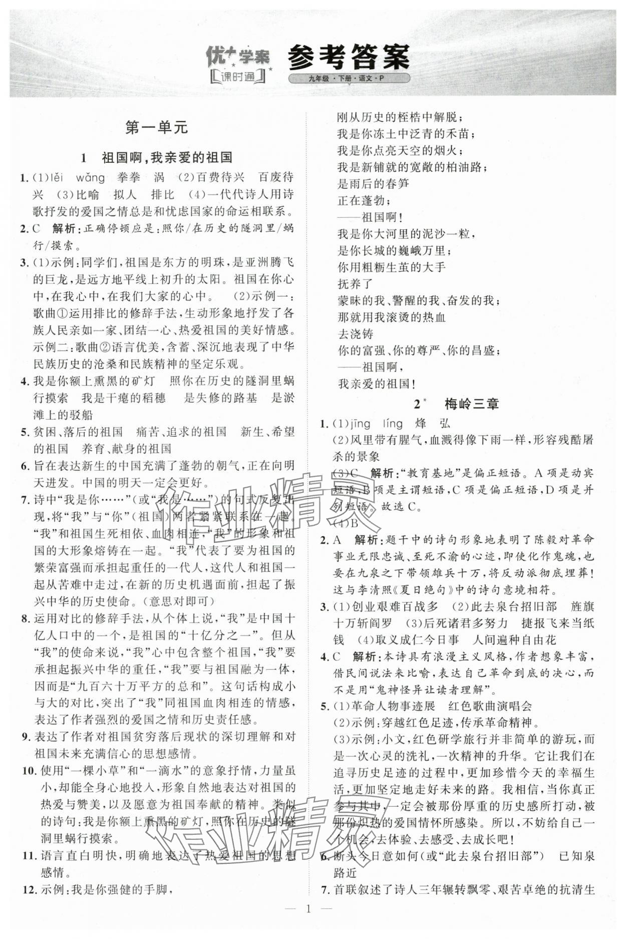 2025年优加学案课时通九年级语文下册人教版P版 第1页