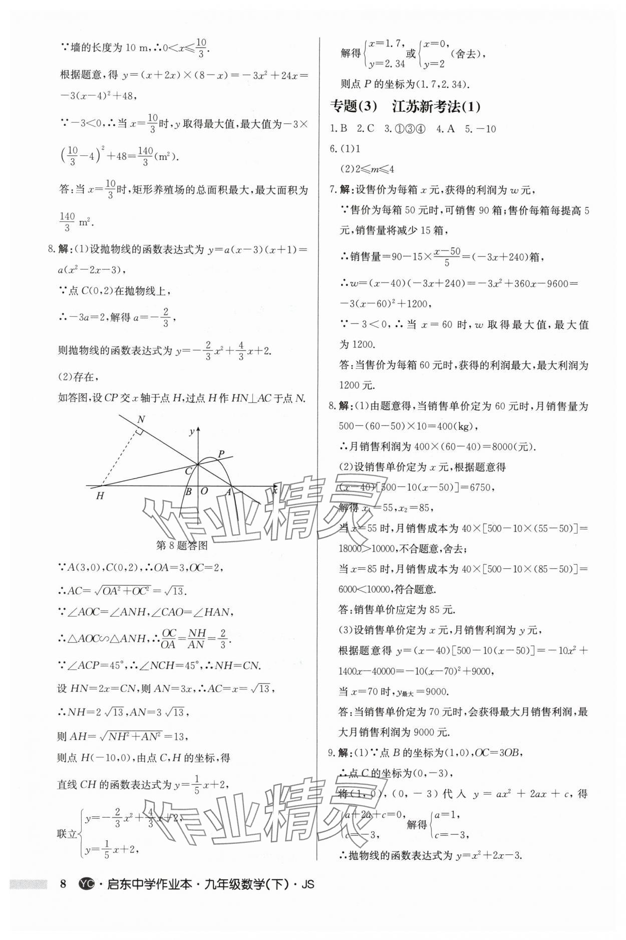 2024年啟東中學(xué)作業(yè)本九年級(jí)數(shù)學(xué)下冊(cè)蘇科版鹽城專版 參考答案第8頁(yè)