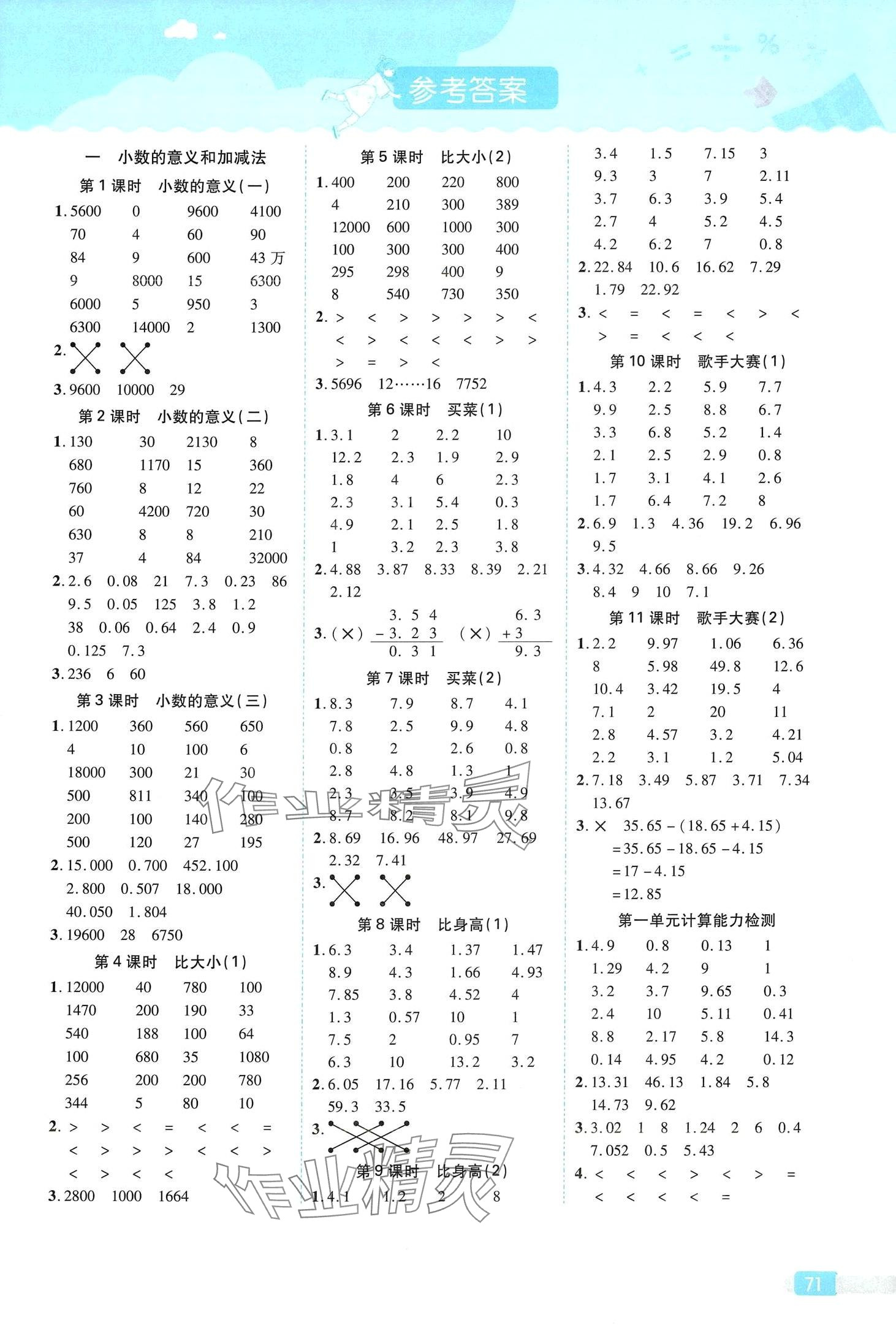 2024年優(yōu)才生計(jì)算小達(dá)人四年級數(shù)學(xué)下冊北師大版 第1頁