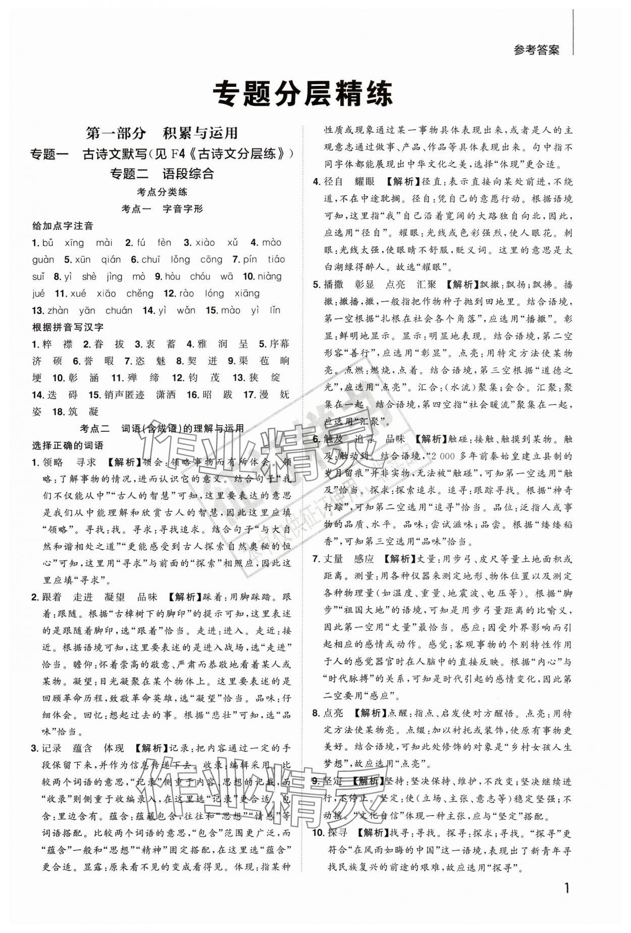 2024年陽光同學(xué)分層新中考語文福建專版 參考答案第1頁