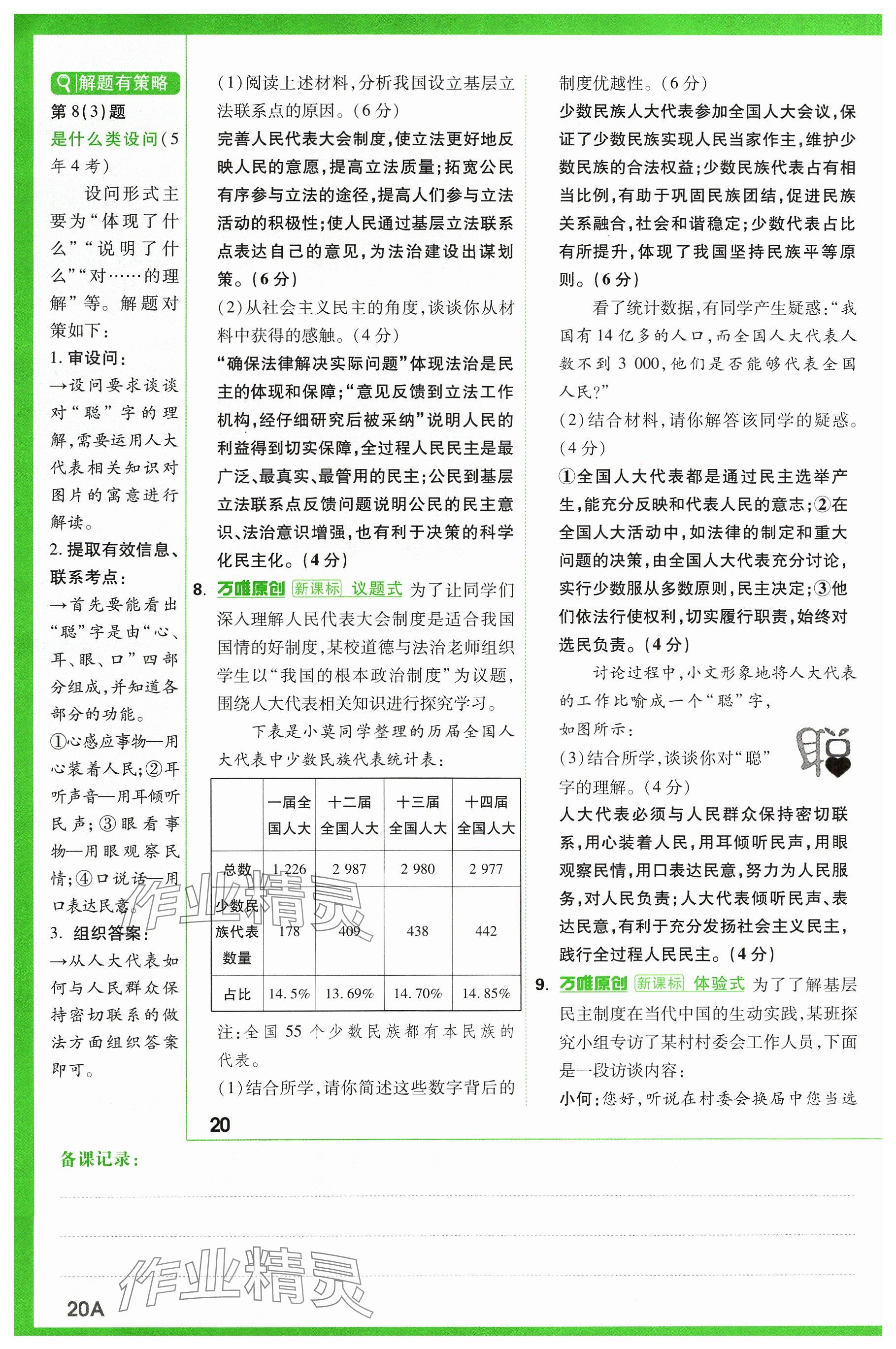 2024年万唯中考试题研究道德与法治山西专版 参考答案第20页