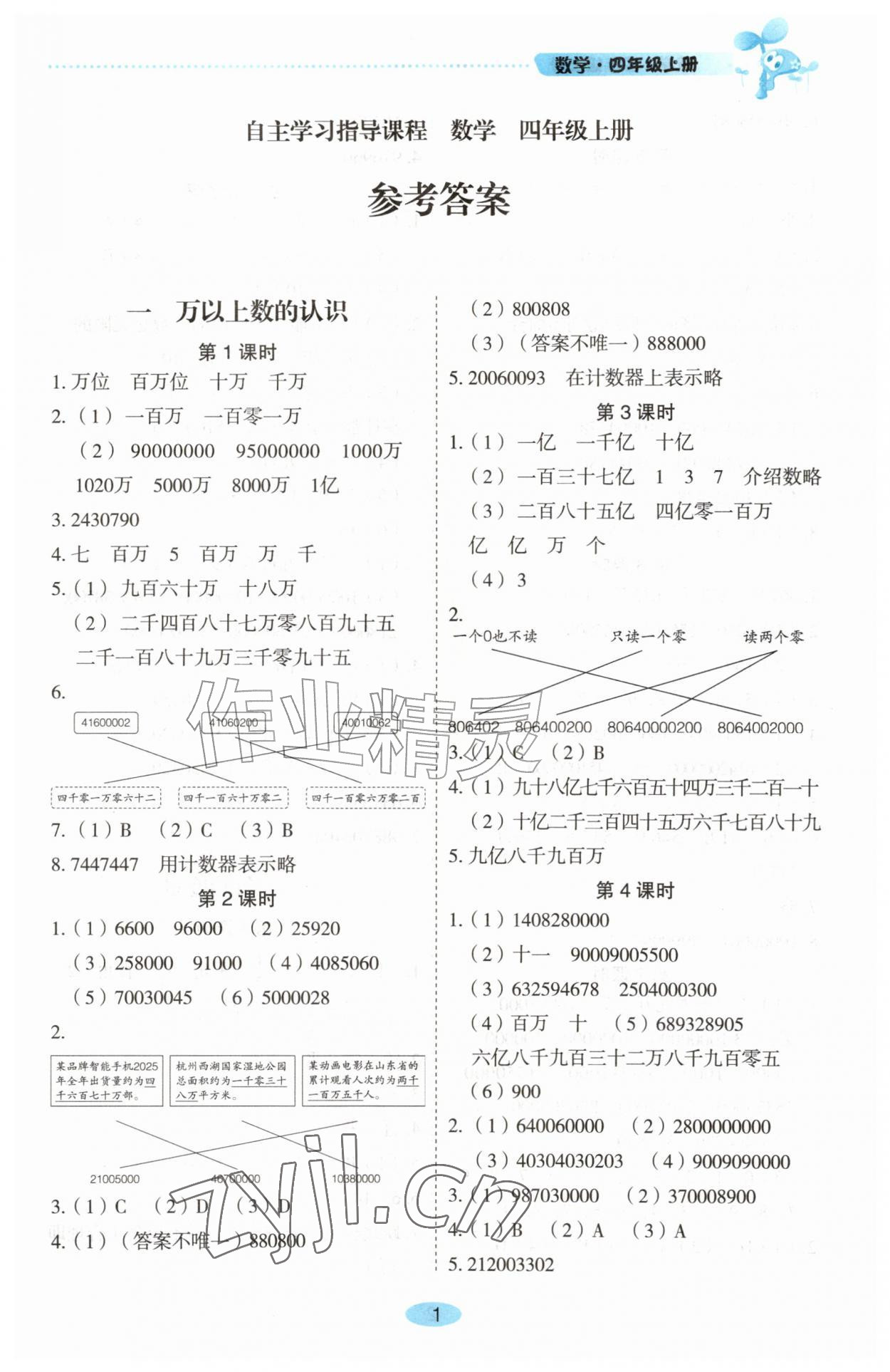 2026年自主学习指导课程四年级数学上册人教版&nbsp;第1页