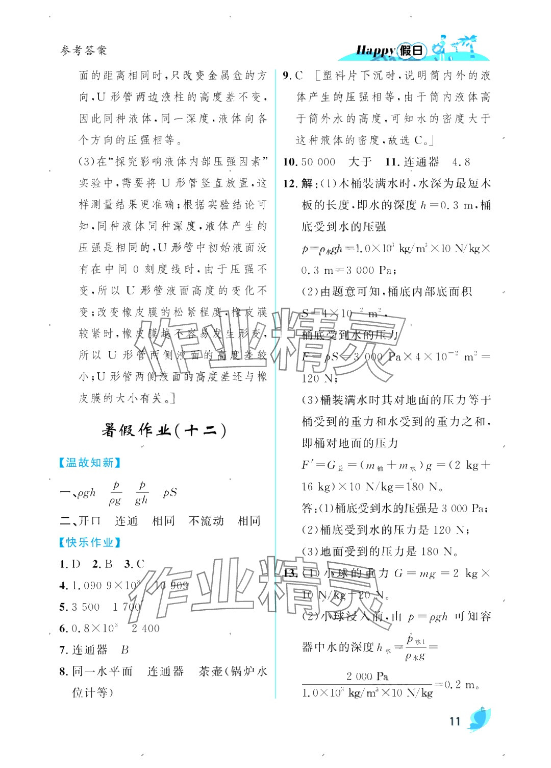 2025年暑假Happy假日八年級(jí)物理人教版 參考答案第11頁(yè)
